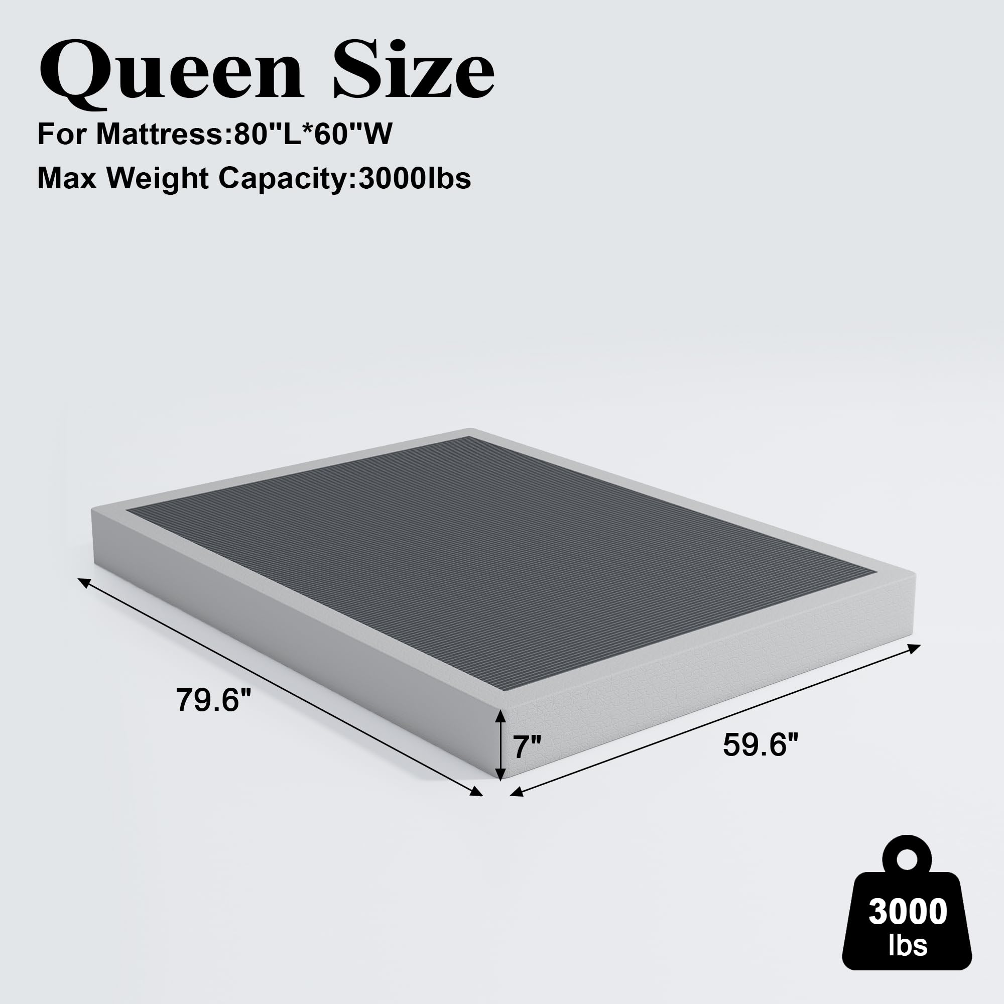 7 Inch Heavy Duty Box Spring Queen Size Bed - Easy to Assemble Sturdy Metal Mattress Foundation for Bedroom, Guest Room & Dormitory