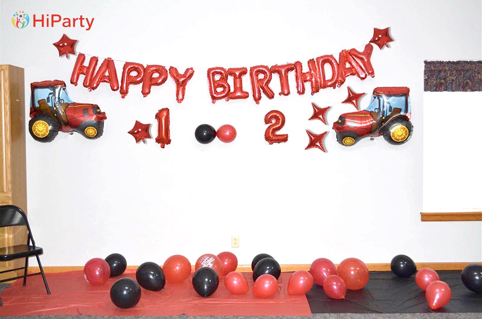 3D Mylar Foil Happy Birthday Balloons Banner Set with 6 Star Balloons - Birthday Party Decorations for Kids, Girls, Women & Adults - Perfect for Indoor/Outdoor Birthday Celebrations, Baby Showers & Anniversary Parties