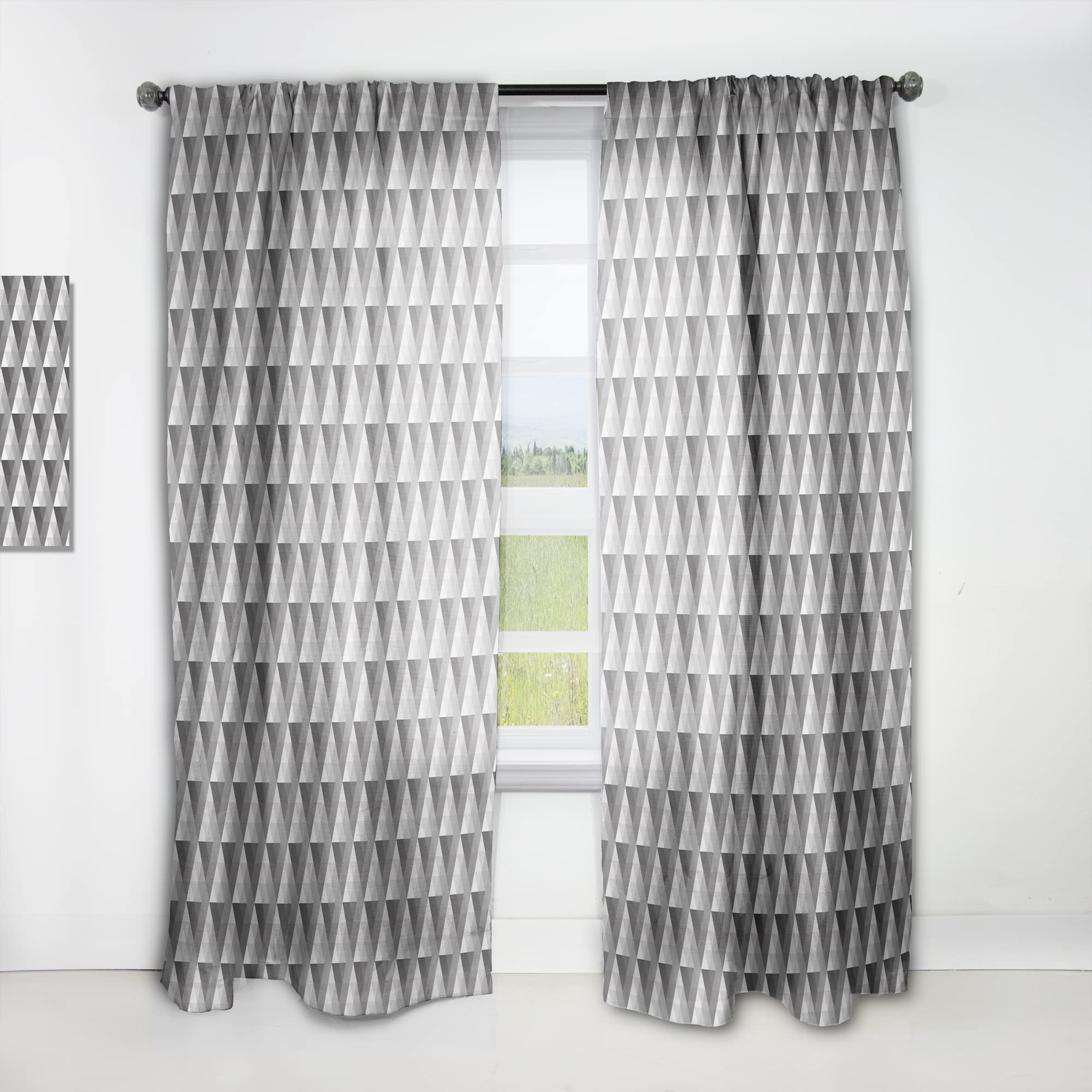 DesignQ Thermal Insulated Blackout Curtains - Modern Monochrome Triangle Pattern - 52x120 Inch Single Panel for Bedroom & Living Room - Noise Reducing & Energy Saving Window Drapes for Home Decor