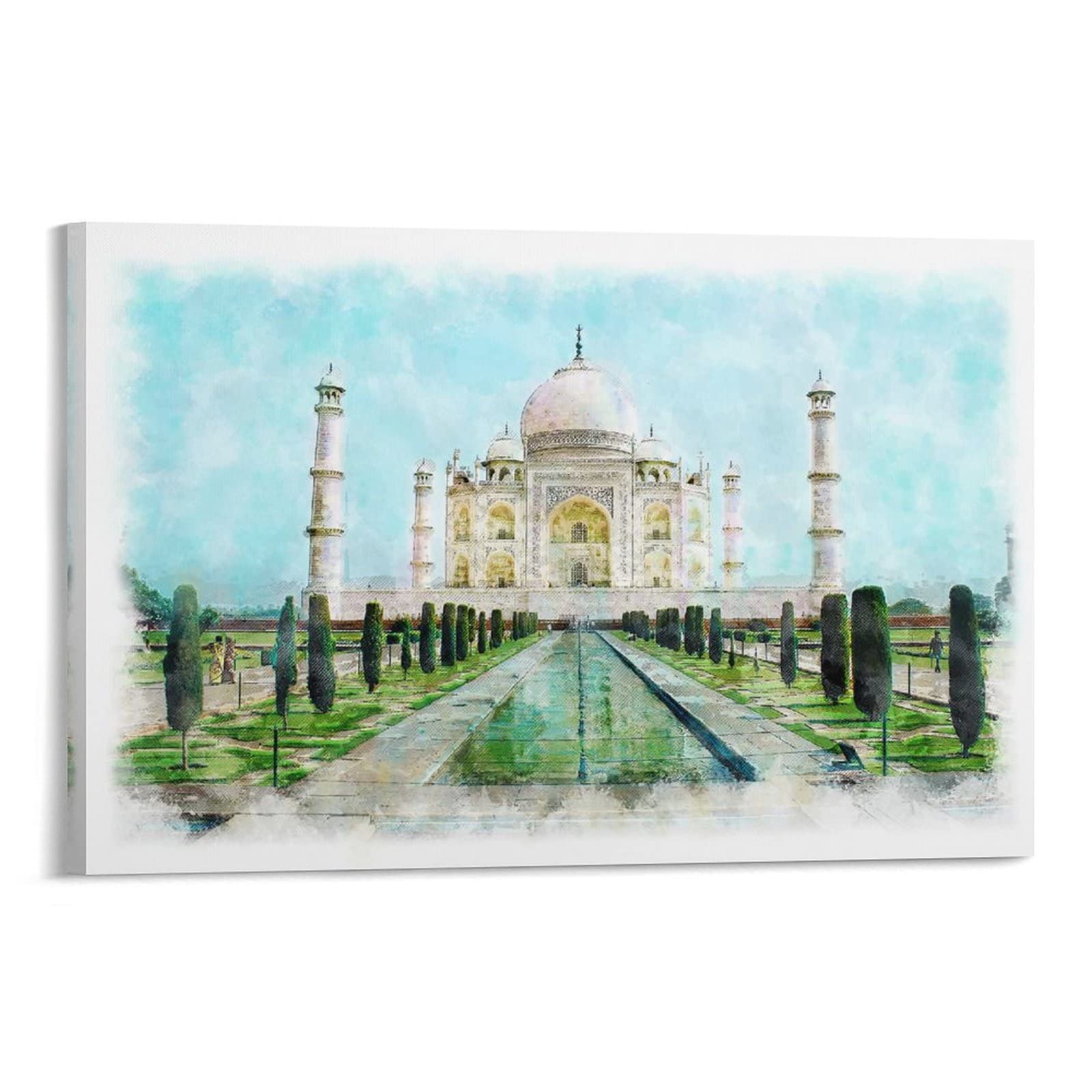 India Taj Mahal Canvas Wall Art Print - 24x36 Inch (60x90cm) Historical Landscape Oil Painting Reproduction - Perfect for Living Room & Bedroom Decor, Office Wall Art, Home Interior Design