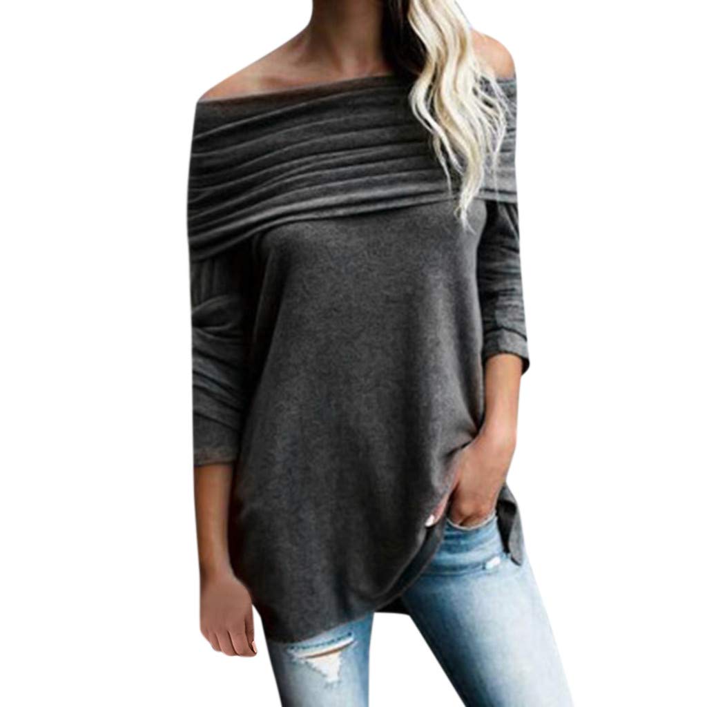 Women's Long Sleeve Off Shoulder Tunic Tops - Oversized Knit Pullover Sweatshirts & Loose Jumper Blouses for Casual Wear, Layering and Fall Fashion Outfits