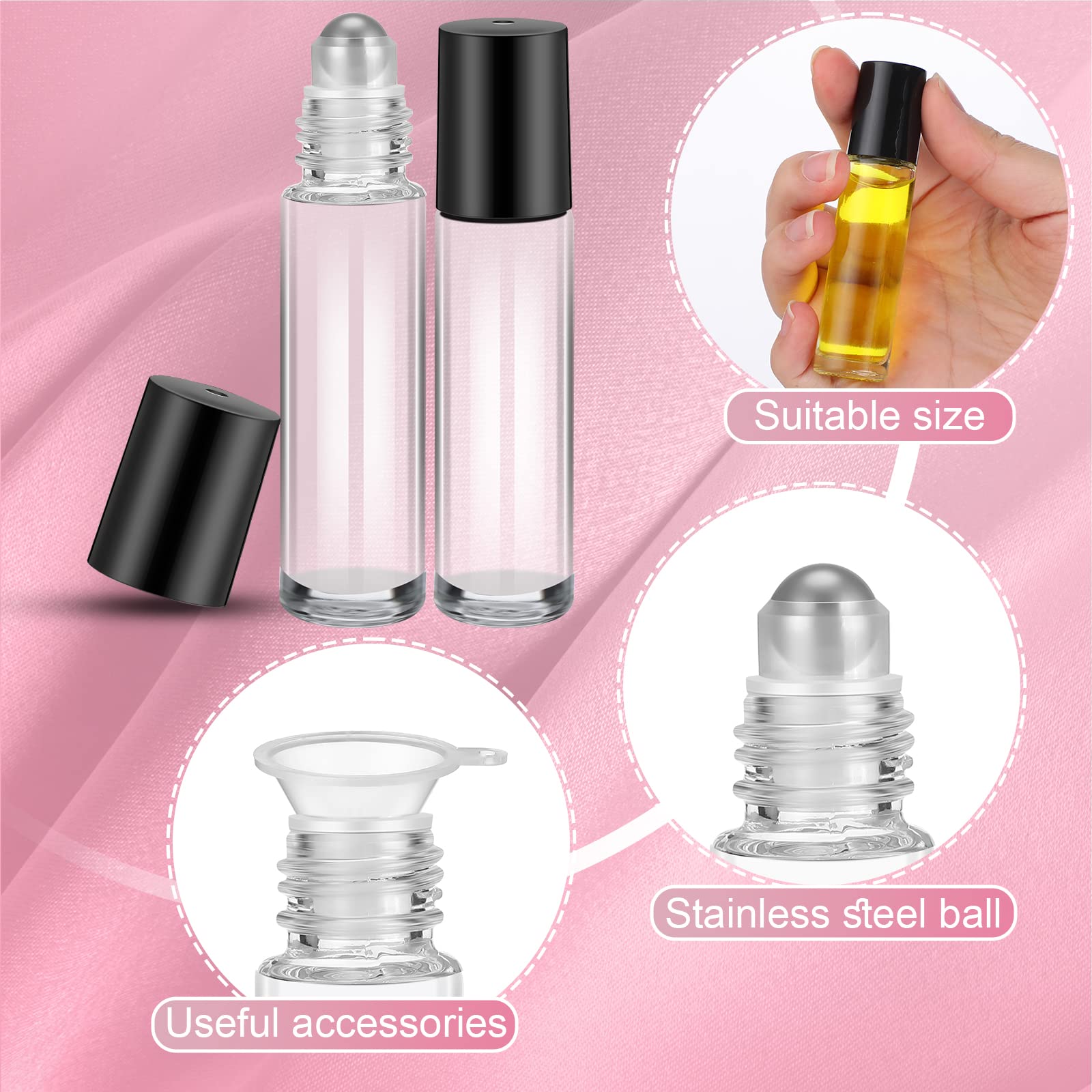 Sumind 250 Pcs 10ml Empty Glass Essential Oil Roller Bottles with Stainless Steel Balls - Leakproof Roll On Bottles for DIY Perfume, Aromatherapy & Travel - Includes 5 Funnels (Clear) - Perfect for Home Spa, Gifts & On-The-Go Relaxation