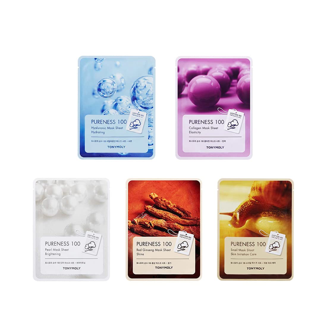 Tonymoly Pureness Sheet Mask Pack of 5 - Hydrating Cotton Face Mask for Glowing Skin, Brightening & Nourishing - Instantly Soothes & Refreshes Skin - Perfect for Daily Skincare Routine, Spa Day or Travel Essentials