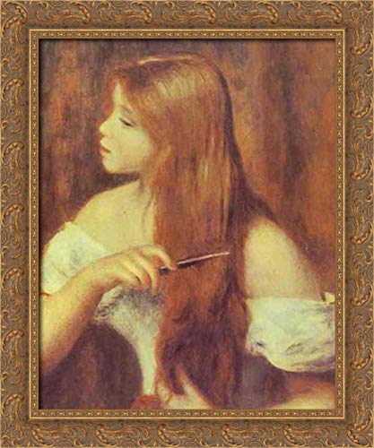 Pierre Auguste Renoir Young Girl Combing Her Hair 20x24 Gold Ornate Wood Framed Canvas Art Print - Perfect for Living Room, Bedroom & Office Wall Decor