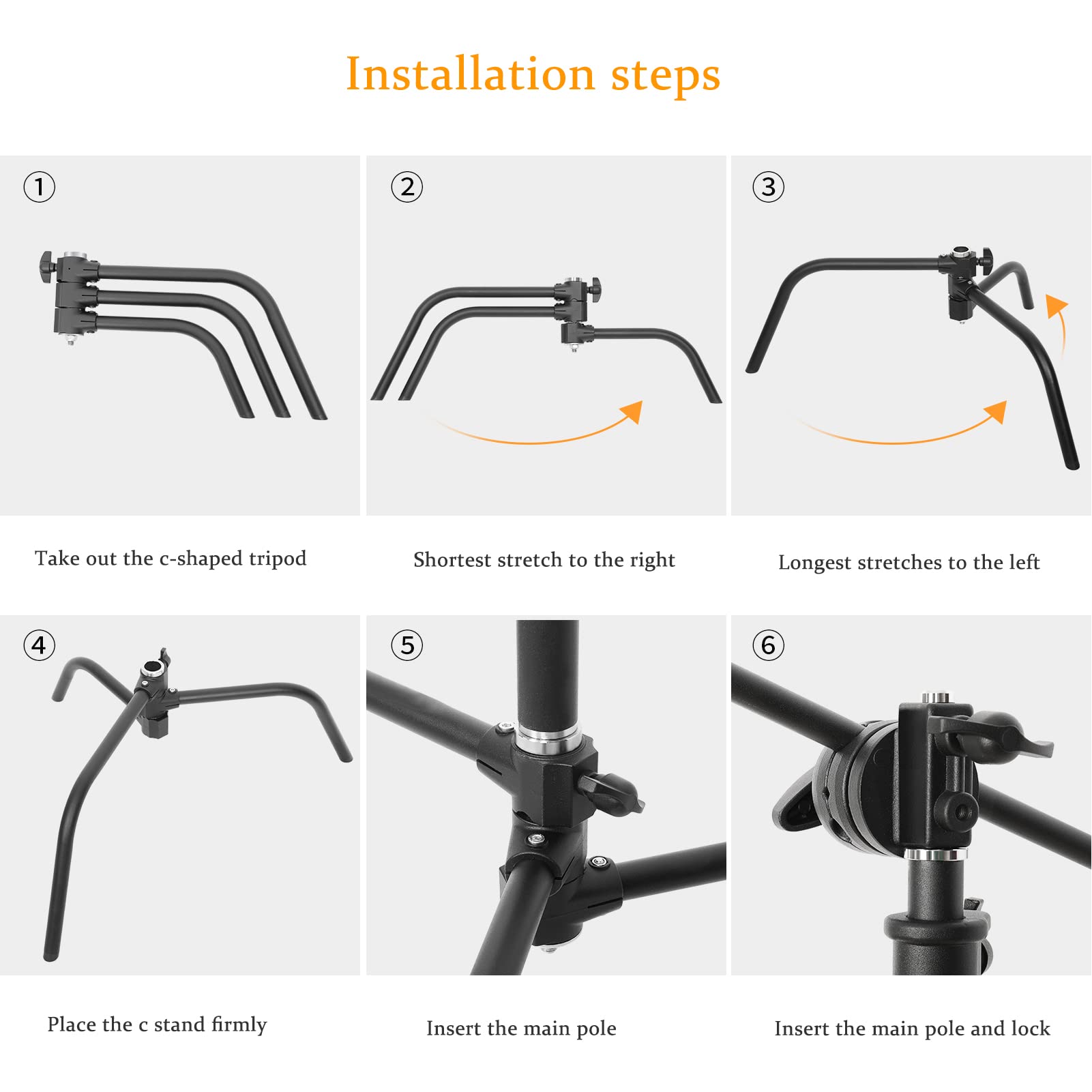 LOMTAP Heavy Duty 10.8ft C Stand with Boom Arm - Professional Stainless Steel Photography Light Stand Kit (330cm Vertical Pole, 128cm Boom Arm, Adjustable Base, Sandbag, 2 Grip Heads, 3 Clips) for Studio, Video, Photography, Softbox & Reflector Setup