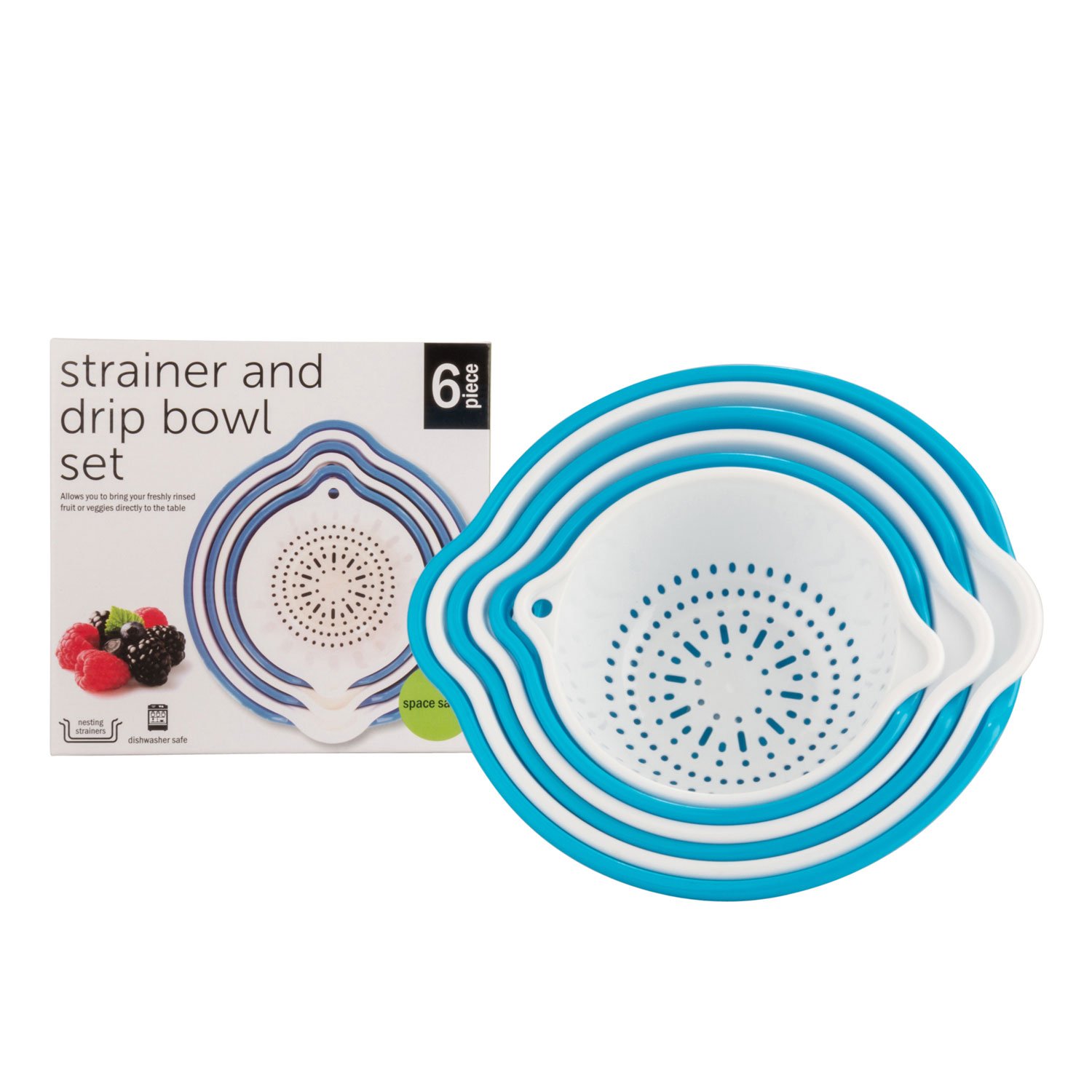 SumacLife 6-Piece Stainless Steel Colander Set with Drip Bowl - Perfect for Washing Fruits, Vegetables & Pasta - Sky Blue Kitchen Strainer for Salad Prep, Draining & Healthy Cooking