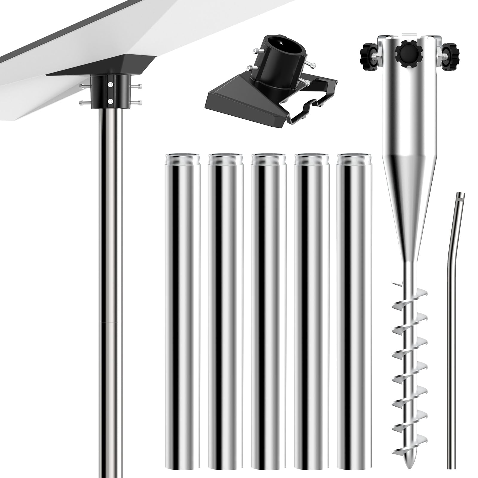 Starlink Gen 3 Pole Mount Kit - Stainless Steel Ground Mounting System with 5 Poles | No Dig Anchor & Aluminum Alloy Pipe Adapter | Perfect for Yard, Lawn & Outdoor Satellite Internet Installation