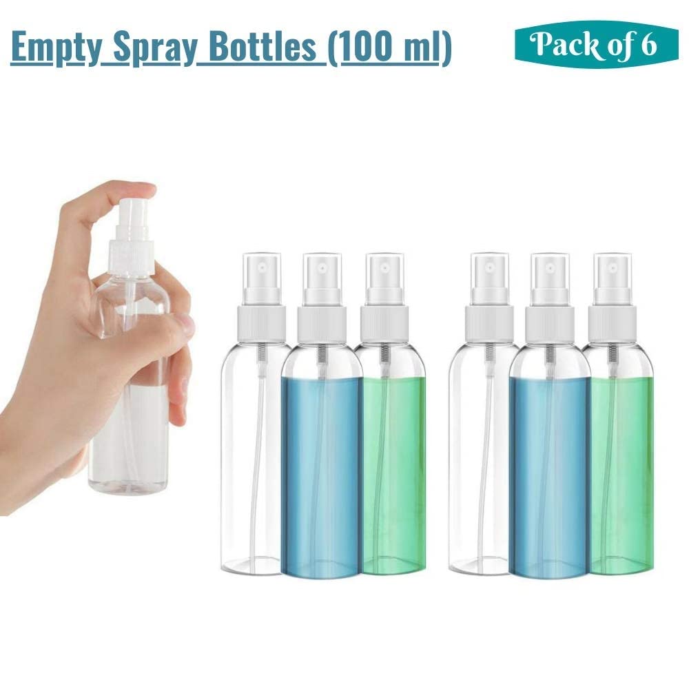 6Pcs 100ML Refillable Spray Bottles, Fine Mist Perfume Atomizer - Empty Clear Travel Bottles Set for Sanitizer, Skincare, Makeup, Plants, Home & Car Use | Perfect for Travel, Office & Hand Cleaning Essentials