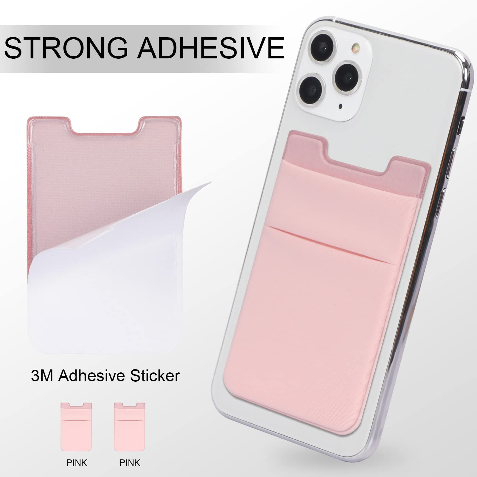 FYY 2 Pack Stretchable Lycra Phone Card Holder - Stick On Credit Card Wallet for iPhone, Samsung & Android Smartphones (Pink) - Slim & Secure for Daily Commute, Shopping & Travel