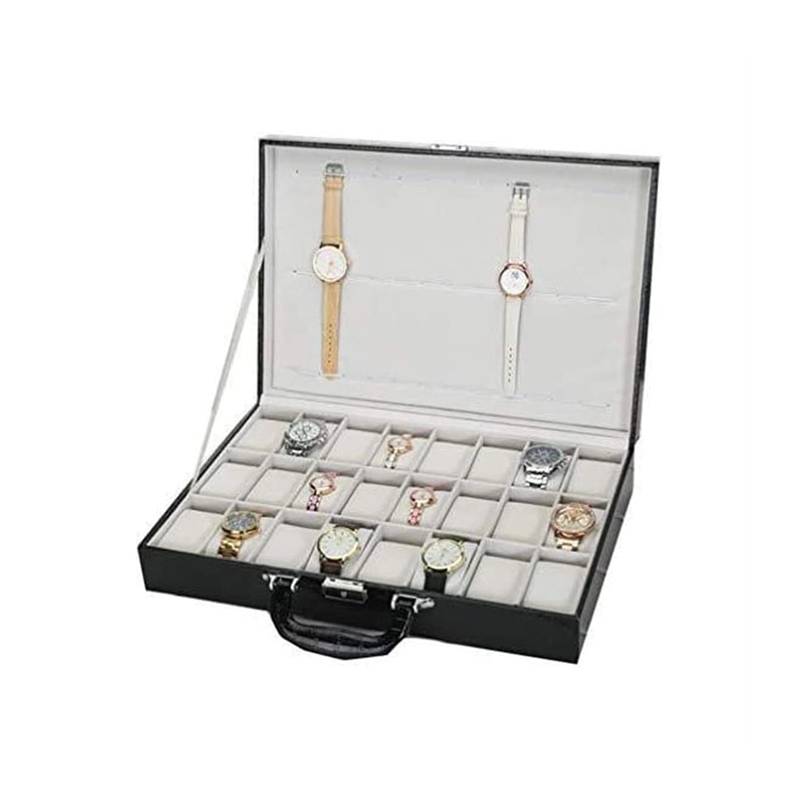 Premium 24-Slot Watch Box for Men - Luxury Watch Organizer with Glass Lid, Lock & Metal Hinges - Perfect for Storing Watches, Bracelets & Cuffs - Ideal Gift for Watch Collectors & Display Case for Home/Office