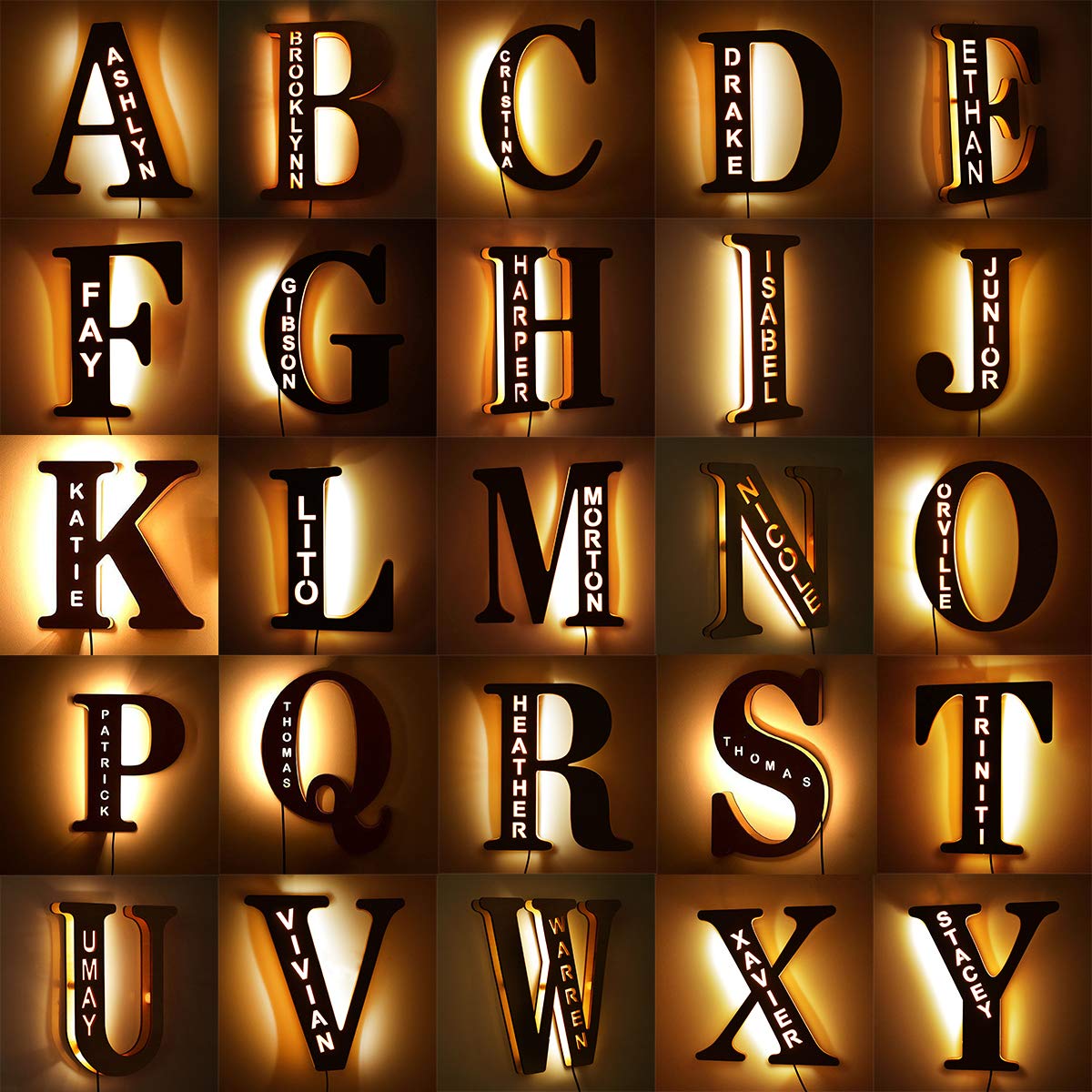 Custom LED Night Light with Personalized Wooden Engraved Name - Romantic Gift for Couples, Friends, Family (Him, Her, Boyfriend, Girlfriend) - Perfect for Bedroom Decor, Anniversary, Wedding, Valentine's Day Gifts - Letter J Design