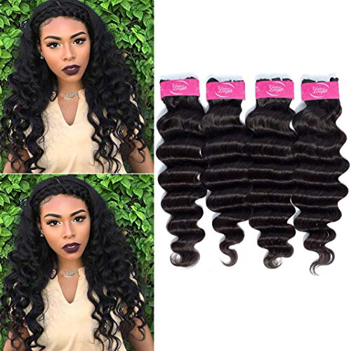 Grace Length 4 Bundle Loose Deep Wave Human Hair Extensions 24 26 28 30 Inch - 100% Unprocessed Brazilian Virgin Hair for Women (Natural Black) - Double Weft High Elasticity for Volume & Length - Perfect for Daily Styling, Parties & Special Occasions