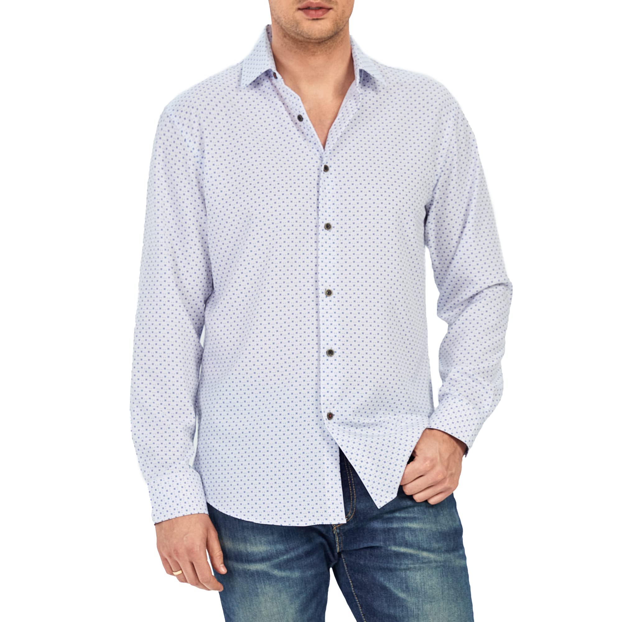 Esabel.C Men's Wrinkle Free Dress Shirts - Long Sleeve Button Down Business Shirt with Stylish Print, Regular Fit | Perfect for Office, Interviews & Formal Events