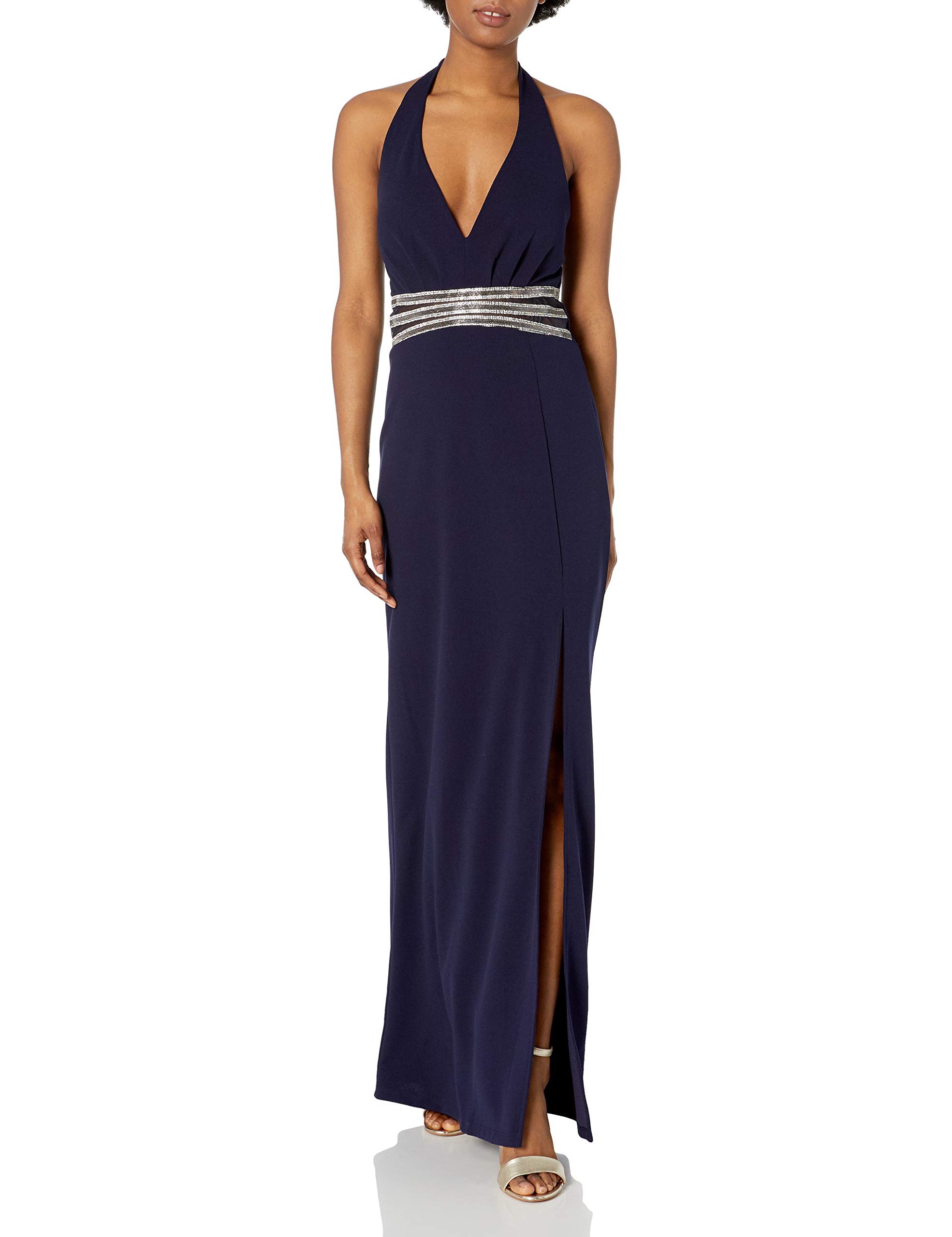 Elegant Women's Full-Length Party Dress with Jeweled Waist - Perfect for Evening Galas, Prom, Weddings & Formal Events