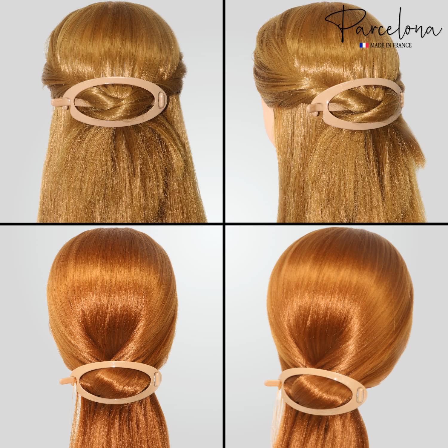 French Plain Oval Large No Metal Hair Clip Barrettes - Beige | Non-Slip Hair Accessories for Women, Girls | Perfect for Work, Weddings & Everyday Styling