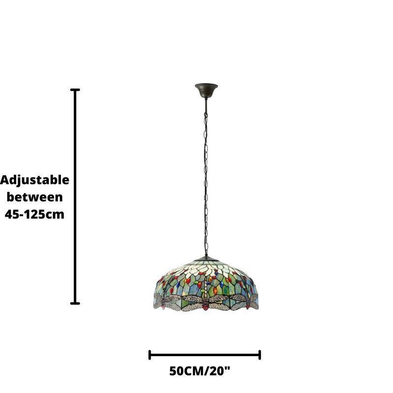 Blue Dragonfly Tiffany Style Ceiling Light Fixture - 3 Bulb Chandelier for Dining Room, Bedroom & Living Room Lighting