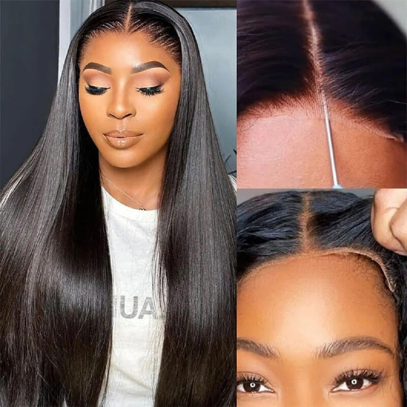 Eullair Glueless Straight Hair Wigs with Pre-Cut Lace 6x4 & 5x5 HD Closure - Beginner Friendly Human Hair Wigs for Everyday Wear & Special Occasions