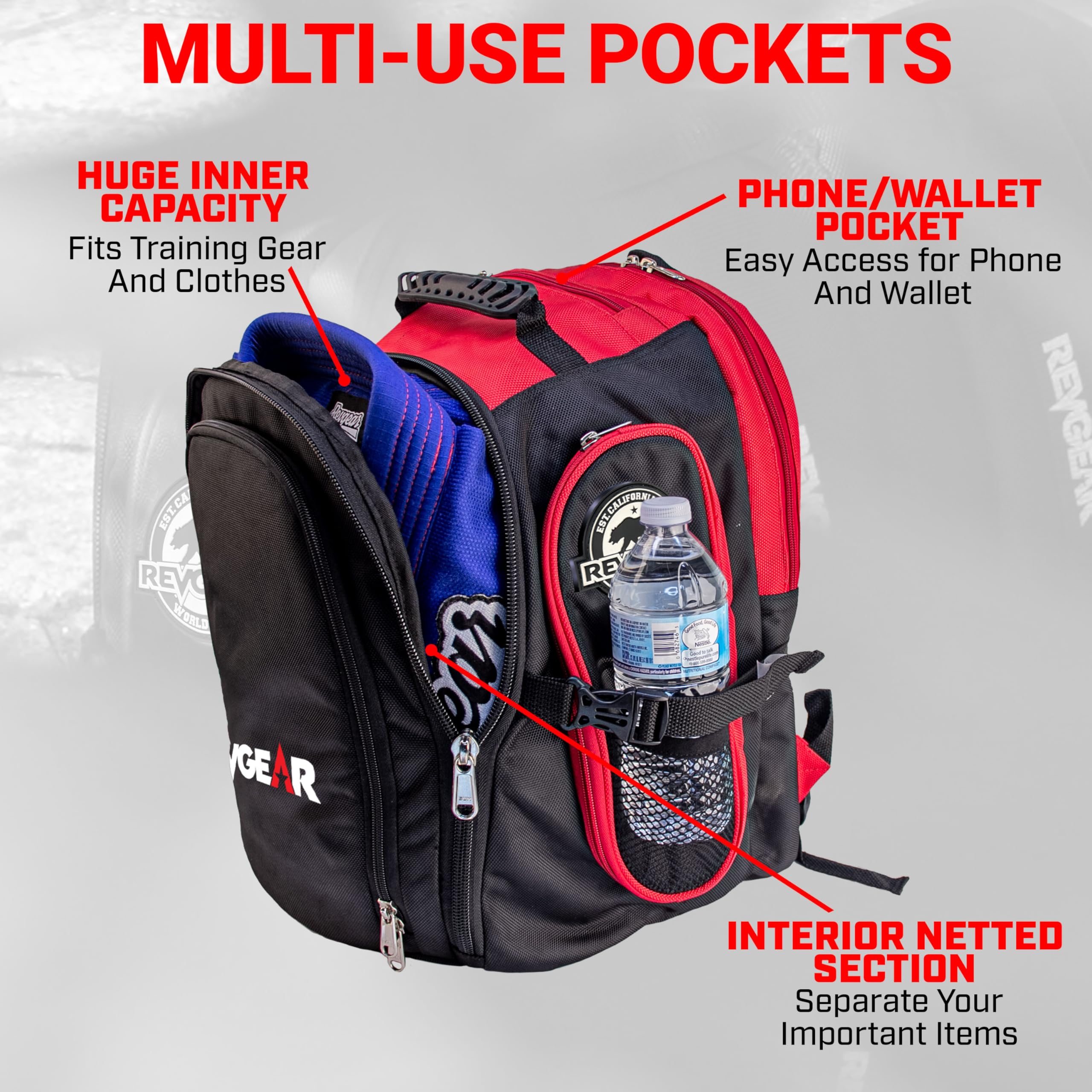 Revgear Gym Backpack for MMA, Boxing, Muay Thai & BJJ - Multi-Compartment Training Bag with Travel Locker | Perfect for Gym, Martial Arts & Sports Travel