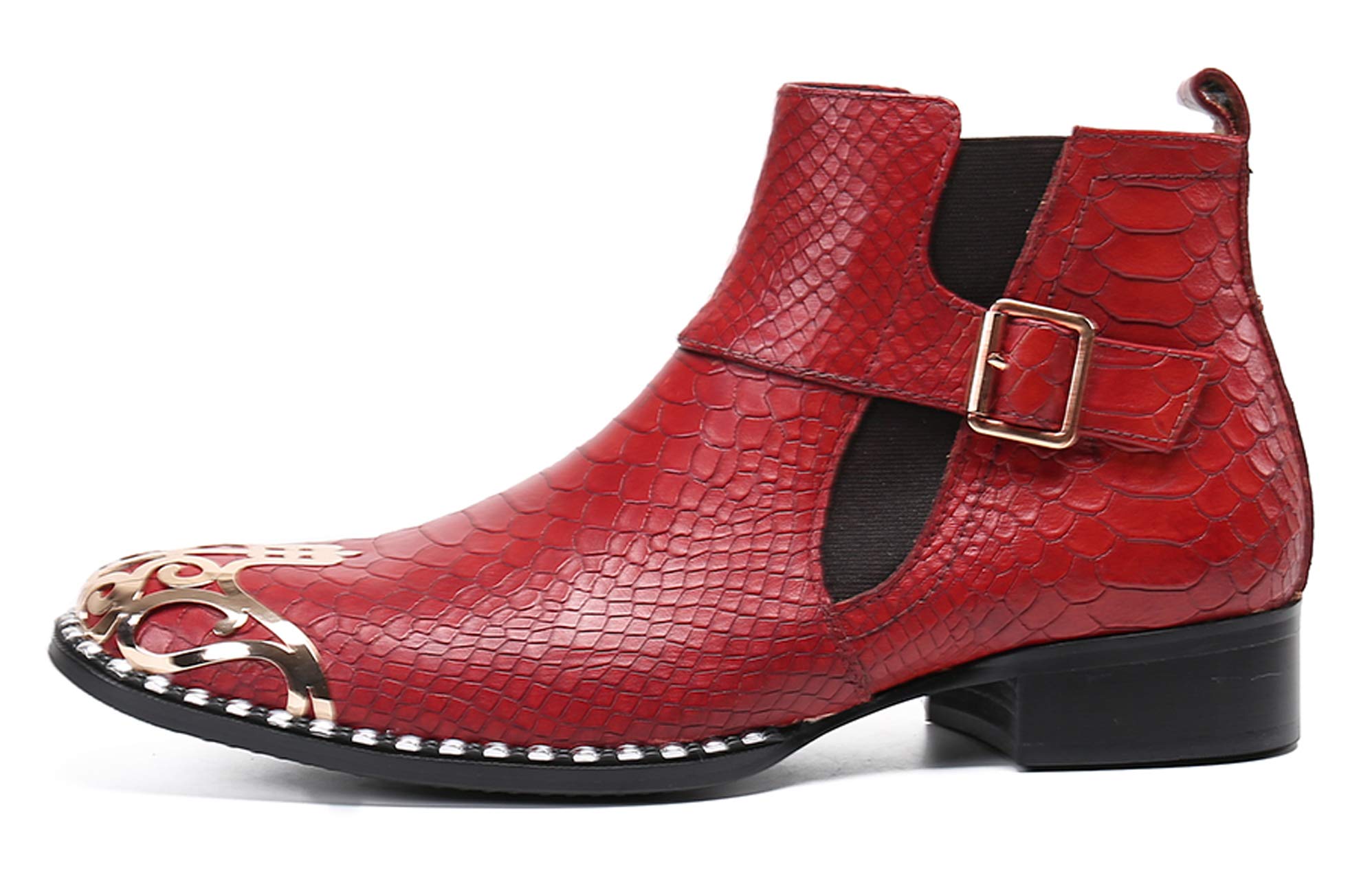 Santimon Men's Western Chelsea Boots - Genuine Leather Dress Boots with Metal Tip & Zipper - Comfortable Cowboy Boots for Casual Wear, Office & Night Out