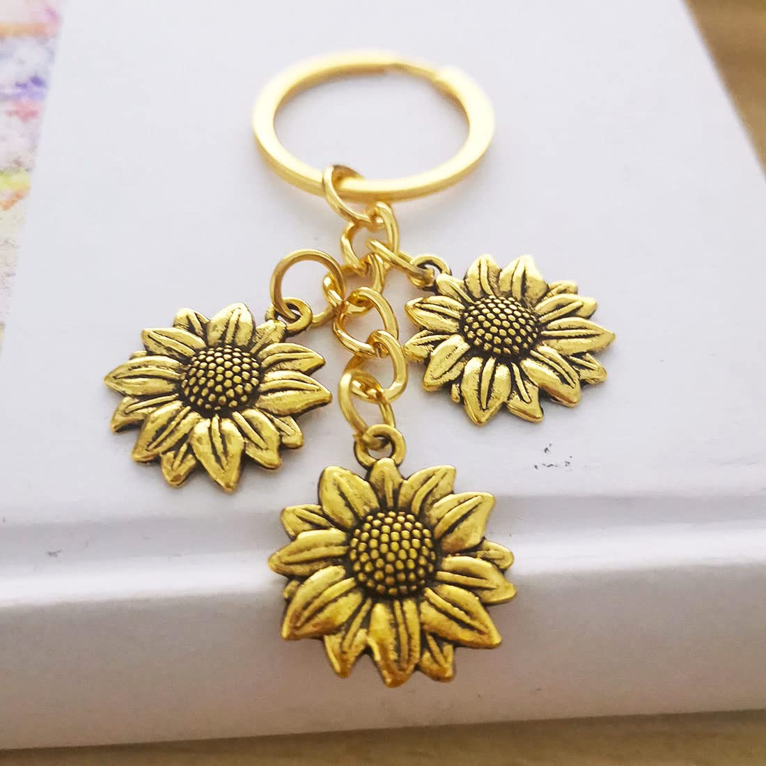 Meimimix Gold Sunflower Pendant Keychain for Women - Stylish Tassel Key Ring with Chain - Perfect for Handbags, Gifts & Everyday Use