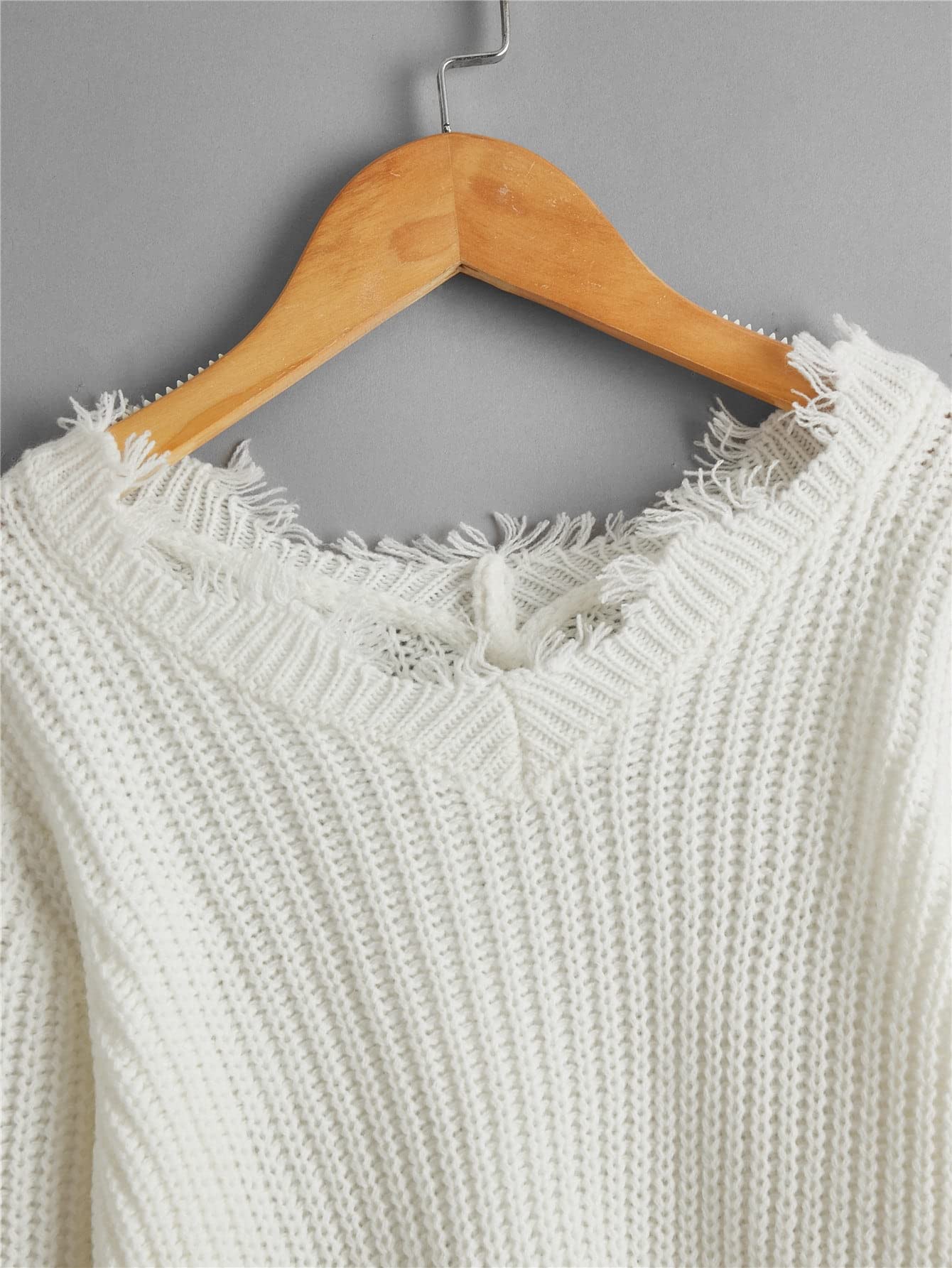 Verdusa Girls' Raw Trim Sweaters - Ripped Long Sleeve V Neck Knit Pullover Top for Teens | Casual Winter Wear, School Outfits & Street Style Fashion