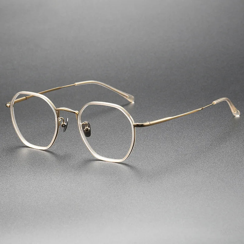 Aimee Men's Full Rim Polygon Round Titanium Acetate Eyeglasses 8502 - Lightweight & Durable Frame for Work, Reading & Everyday Use