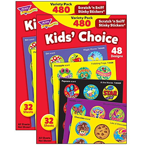 Trend Enterprises Kids' Choice Stinky Stickers Variety Pack - 480 Stickers per Pack, 2 Packs (T-089-2) | Fun Scratch & Sniff Stickers for School, Crafts, Rewards & Collecting
