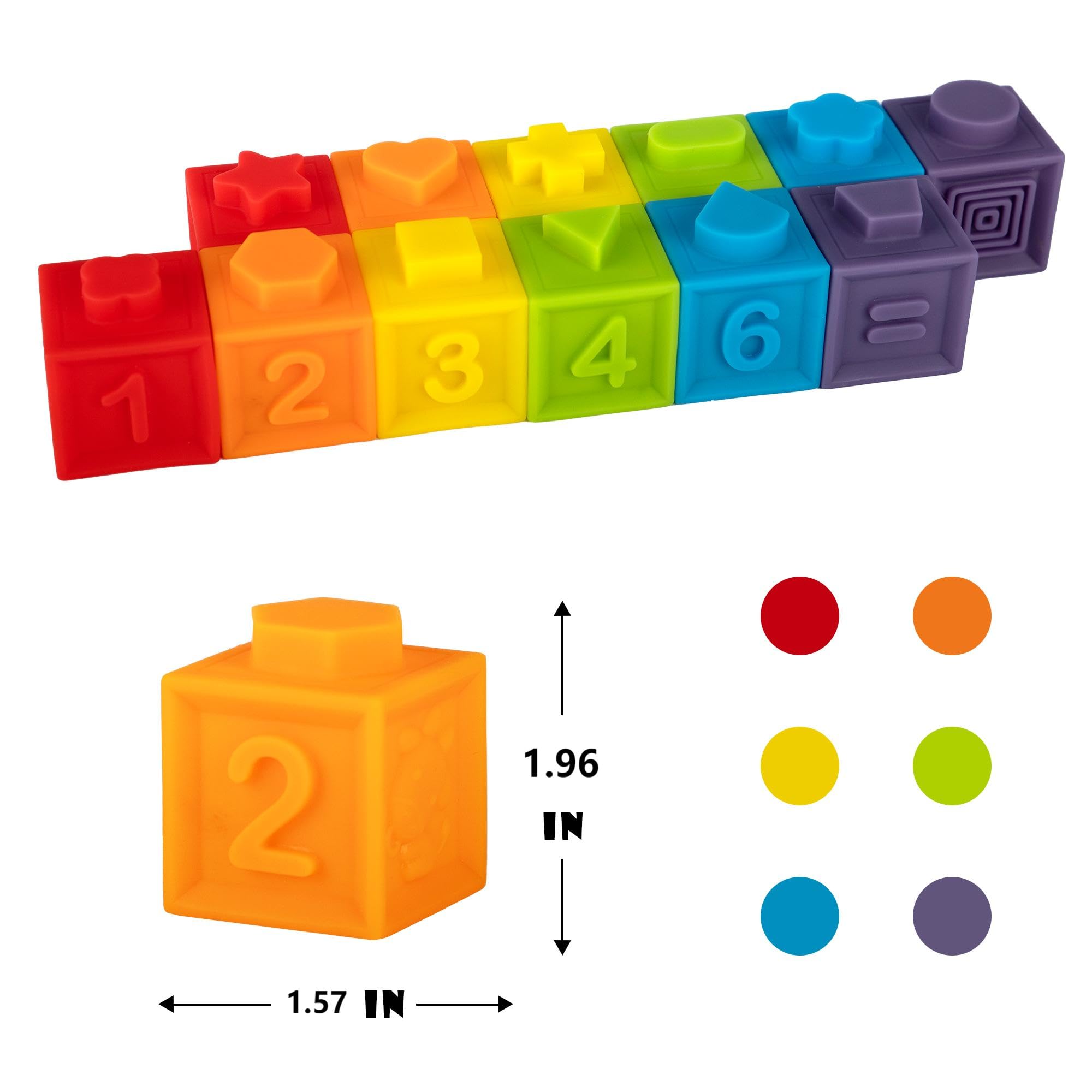 Ganowo 12PCS Soft Stacking Blocks - Educational Baby Toys with Numbers & Animals for 6+ Months | Safe Building Blocks for Toddlers | Perfect Christmas Stocking Stuffers & Infant Gifts | Great for Early Learning & Sensory Play