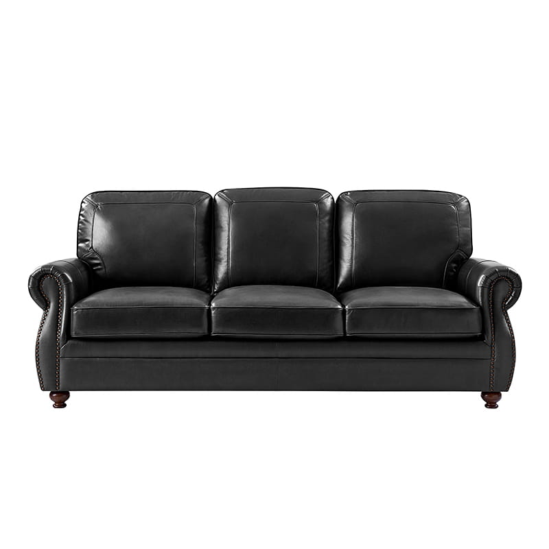 Premium Iliana Genuine Leather Sofa with Elegant Rolled Arms - Luxurious Living Room Furniture for Home & Office Decor
