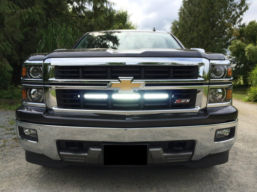150W 30-Inch CREE LED Light Bar with Behind Grille Mounting Bracket & Wiring Harness - Compatible with Chevy Silverado 1500/2500/3500 - Perfect for Off-Roading, Hunting, and Night Driving