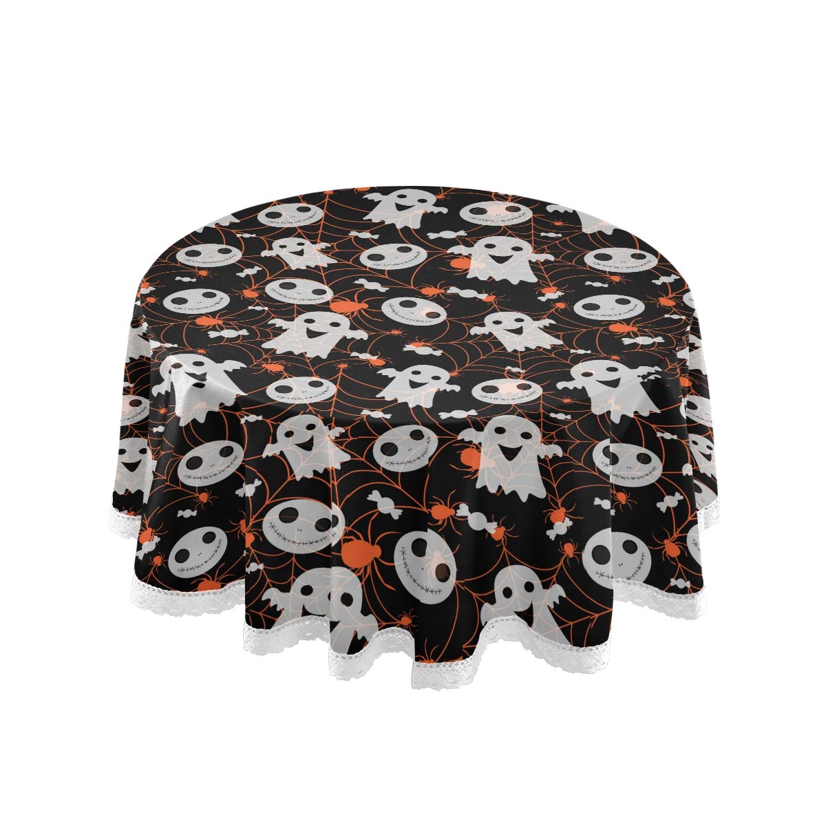 Spider Ghost Halloween Round Tablecloth 60 Inch - Halloween Party Decor, Circular Table Cover for Dining, Kitchen, and Outdoor Decorations