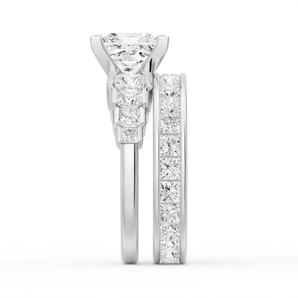 Exquisite Cinderella Staircase Princess Cut Moissanite Wedding Ring Set for Couples - Matching His & Hers Bands for Engagement, Anniversary & Romantic Gifts