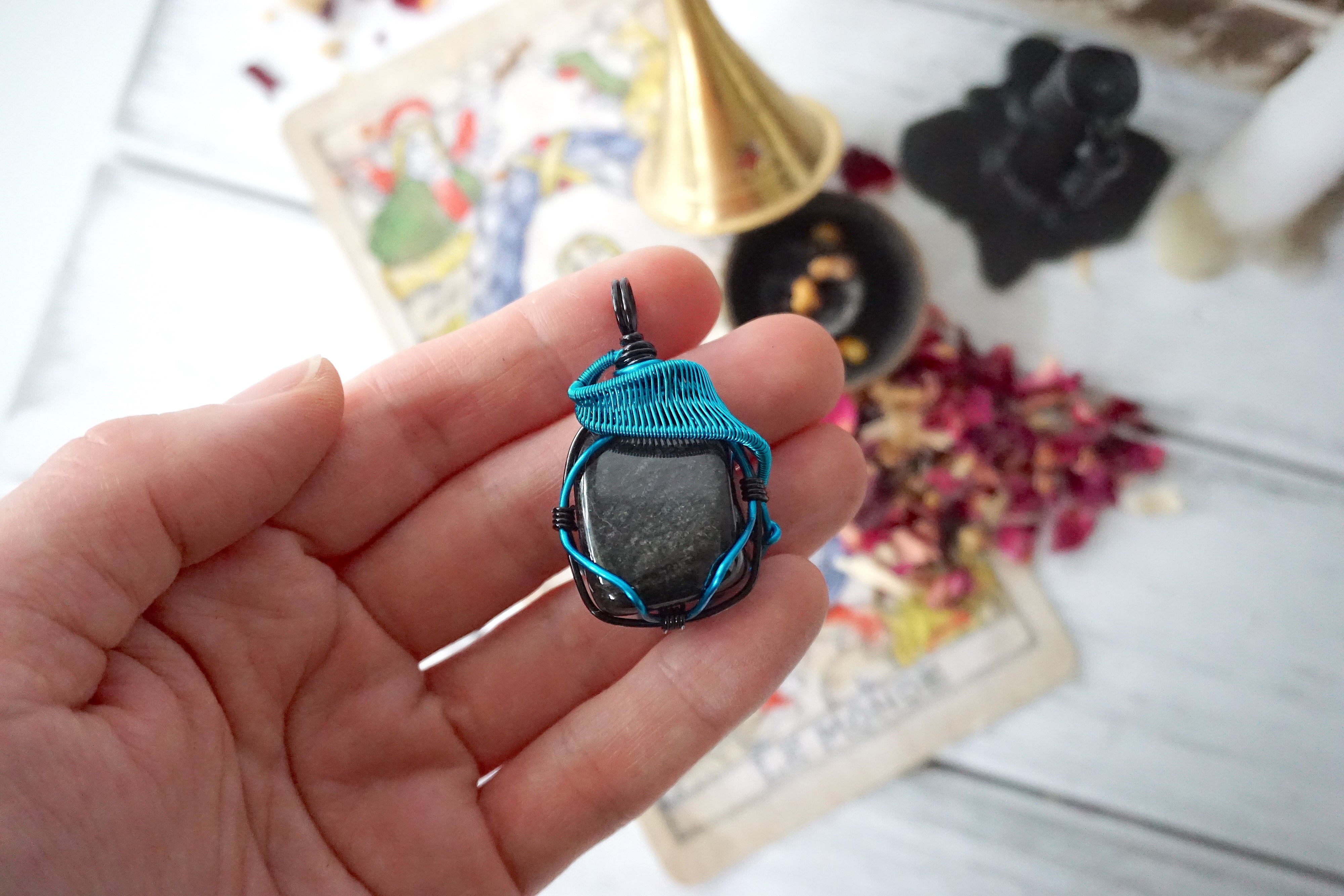 AURA OBSIDIAN COLLECTION - Obsidian Blue Gemstone Necklace for Women, Handmade Spiritual Jewelry, Healing Crystal Pendant for Meditation & Energy Protection | Perfect for Yoga, Reiki & Chakra Balancing