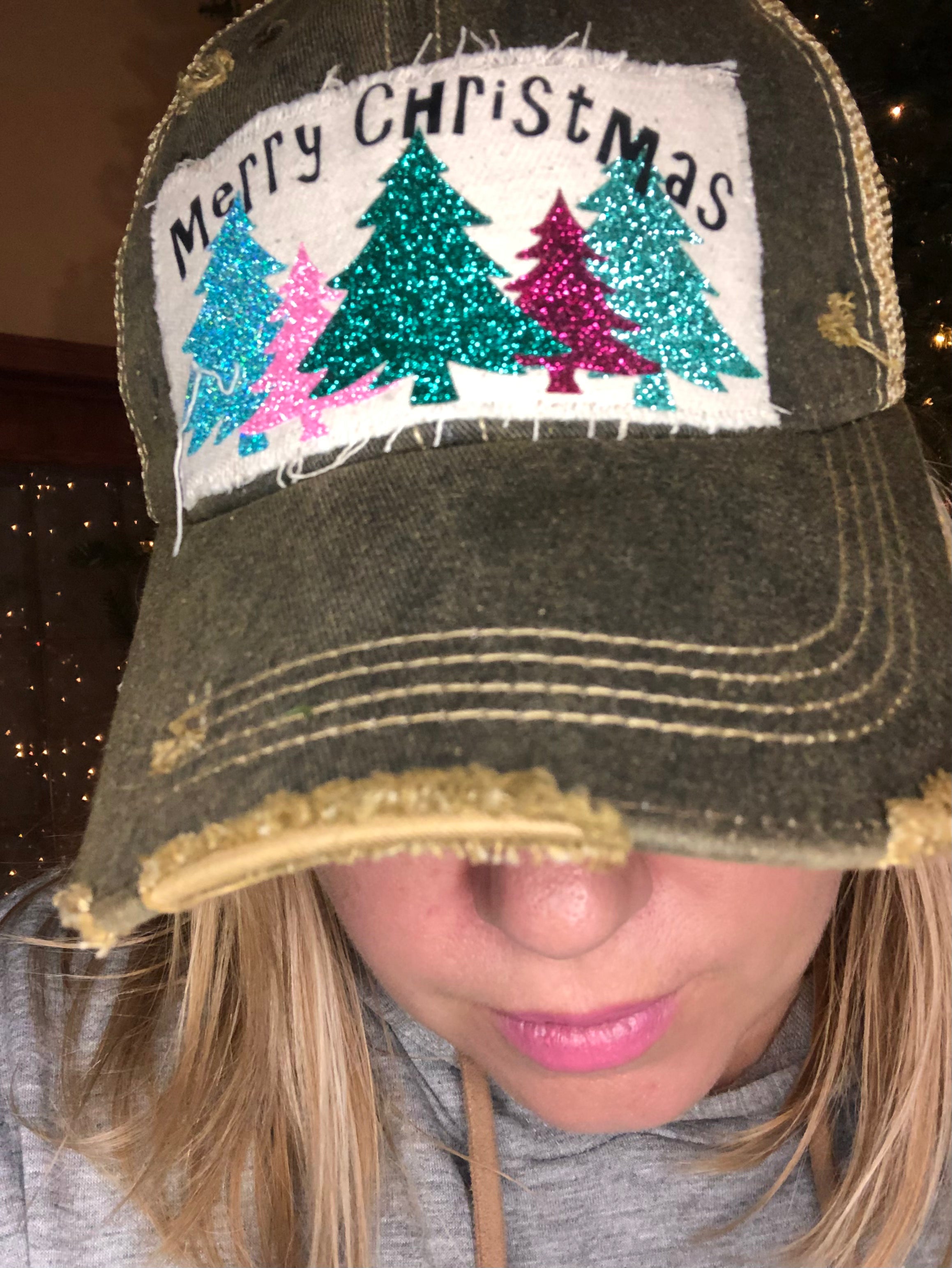 Black Glitter Christmas Tree Hat - Made in USA - Festive Holiday Party Accessory for Women & Men