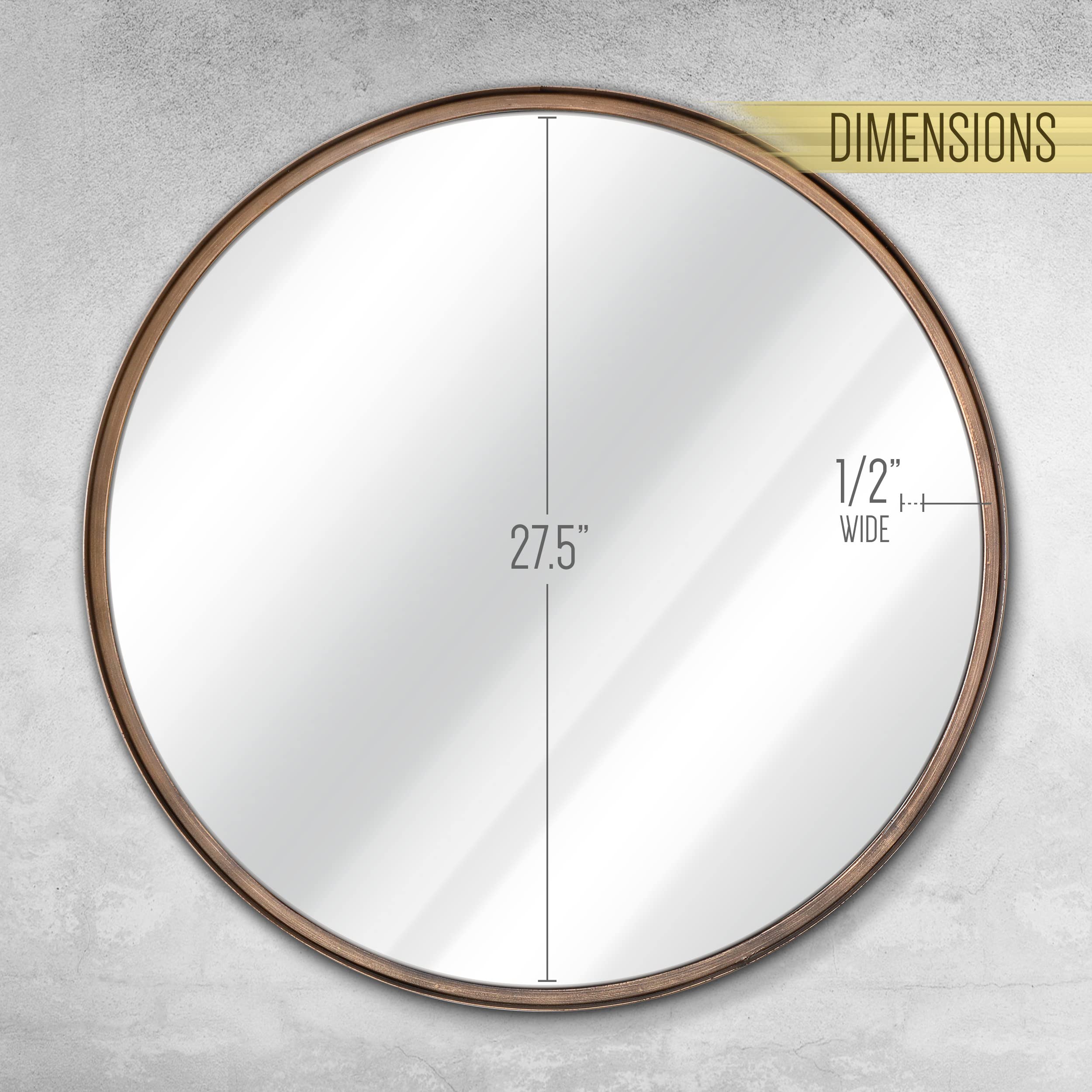 HBCY Creations 27.5 Inch Round Wall Mirror - Brushed Bronze Metal Frame, Handcrafted Oil Rubbed Finish, Decorative Hanging Mirror for Rustic, Boho & Farmhouse Decor - Perfect for Living Room, Bedroom, Entryway & Bathroom