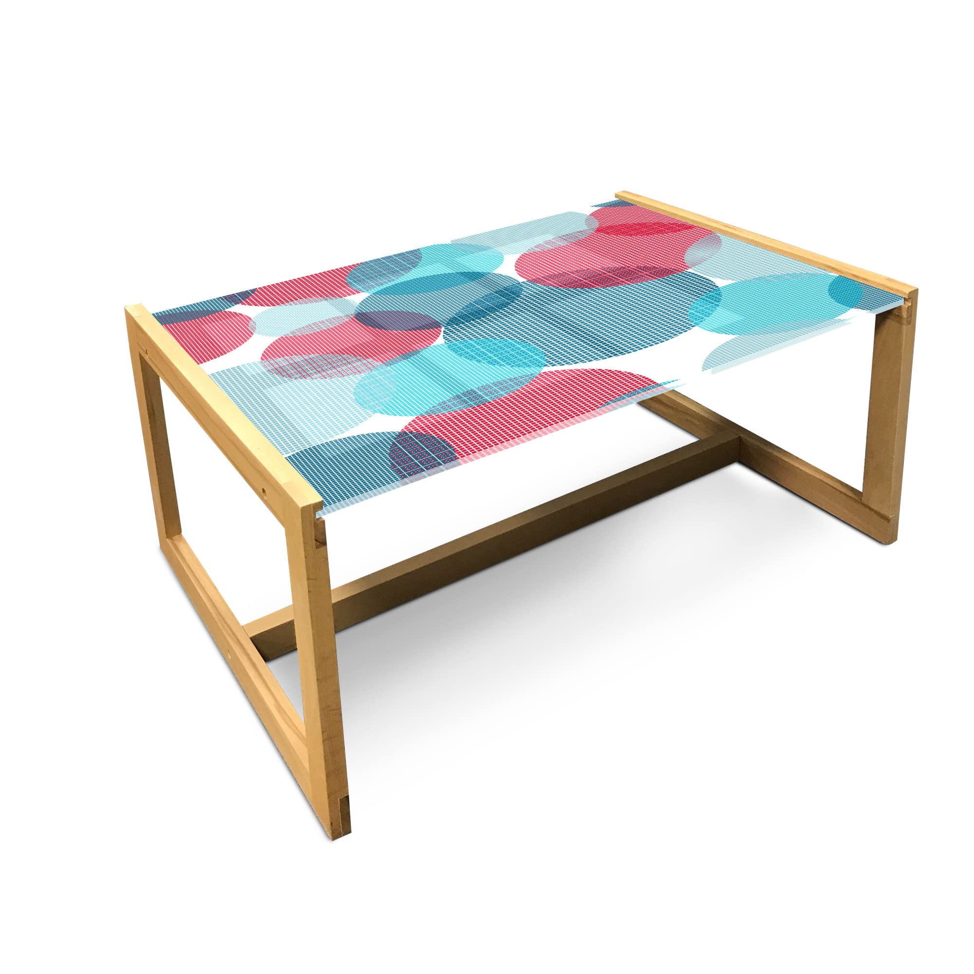Abstract Coffee Table with Wooden Frame - Seafoam Blue & White for Office & Dorm Decor