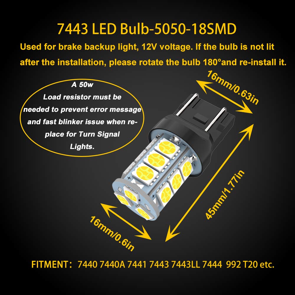 GIVEDOUA 7443 LED Brake Bulbs - Super Bright 18SMD 5050 Chips - Compatible with 7440, T20, 992, 7441, 7444 Models - Perfect for Brake Lights, Reverse Lights & Tail Lights (Pack of 10) - Ideal for Cars, Trucks & SUVs