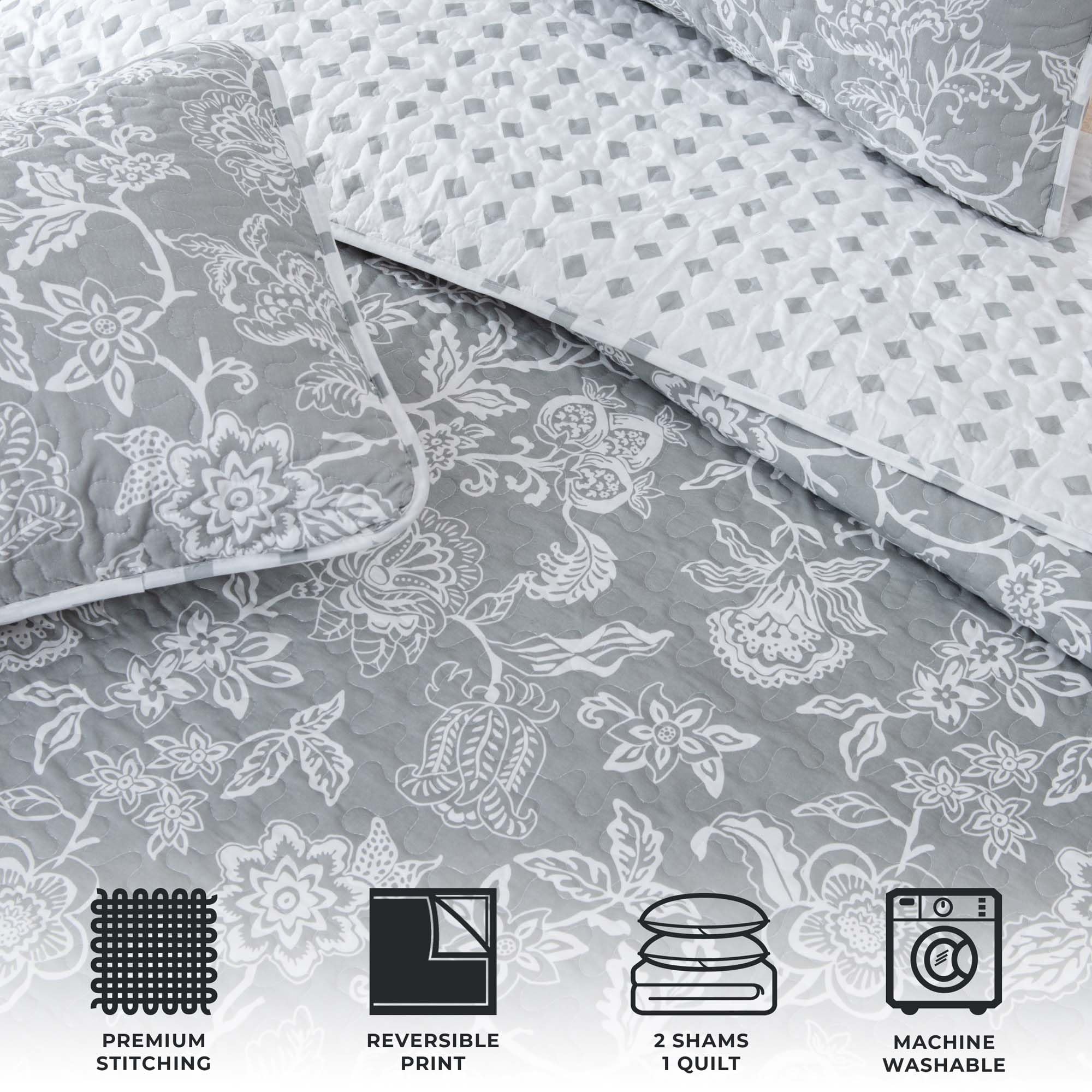 Floral King Quilt Set - Lightweight Reversible Farmhouse Bedding for All Seasons
