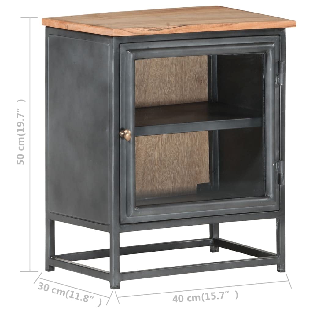 Rustic Metal Frame End Table with Solid Acacia Wood Top - 15.7