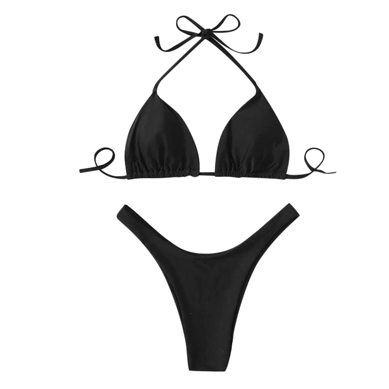 Women's Sexy Side Tie Bikini Swimsuit - Striped Bandeau Beachwear for Summer Vacation & Pool Parties | Black Color