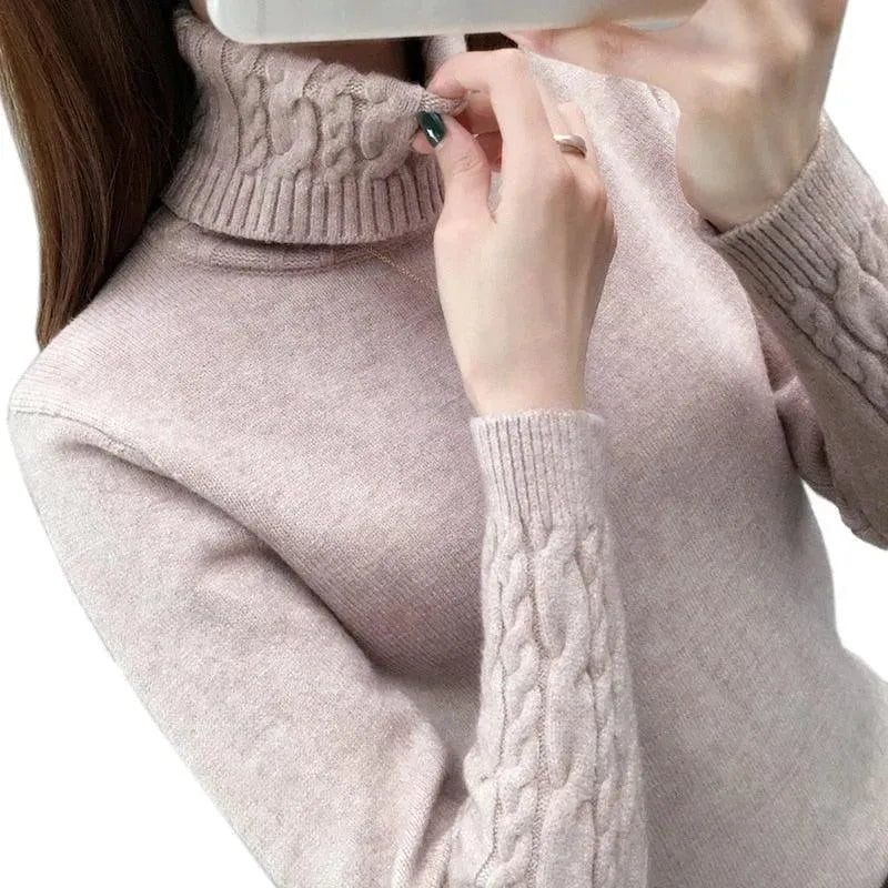V-Neck Turtleneck Sweater for Women - Soft & Warm Winter Knit Pullover - Perfect for Office, Casual Outfits & Holiday Gatherings