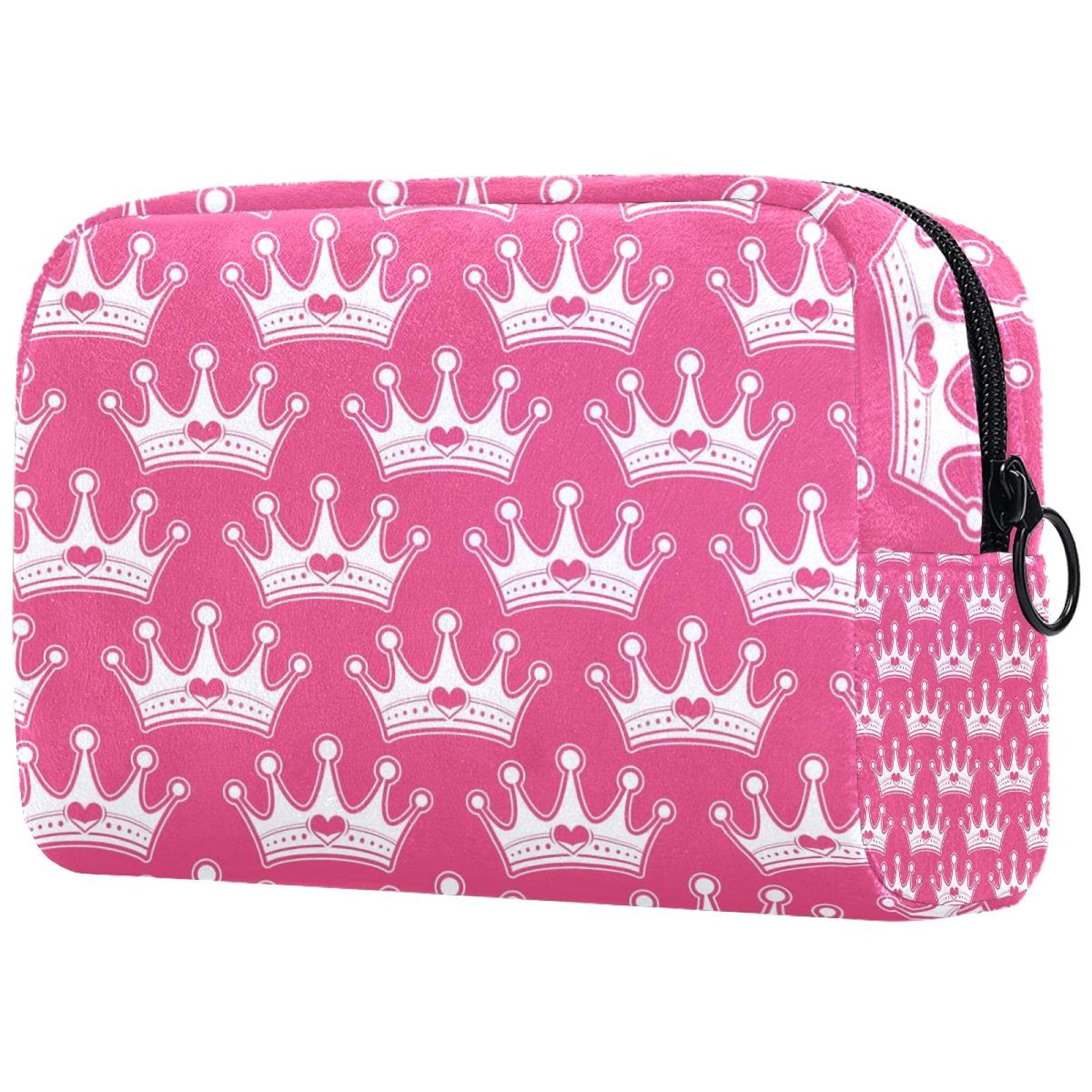 Large Pink Cosmetic Bag for Women - Elegant Girly Princess Crown Design, Travel Makeup Case & Toiletry Organizer with Zipper | Perfect for Travel, Gym, and Daily Use