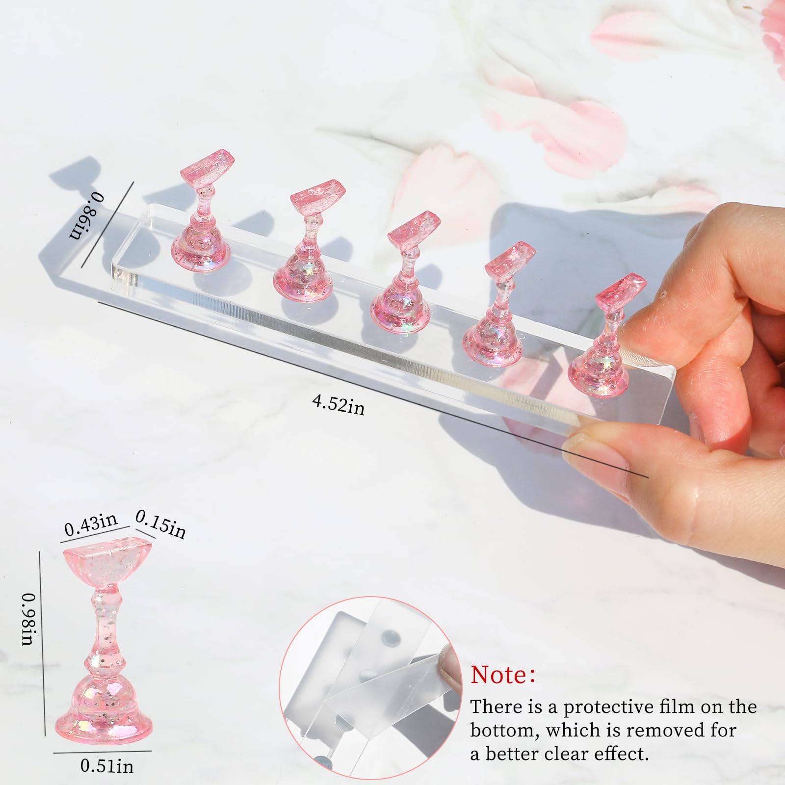BQAN 2-Pack Square Nail Holder Stand for Press On & Acrylic Nails - Includes 96 Pcs Reusable Adhesive Putty - Perfect for DIY Manicures, Salon Nail Art & Home Nail Practice