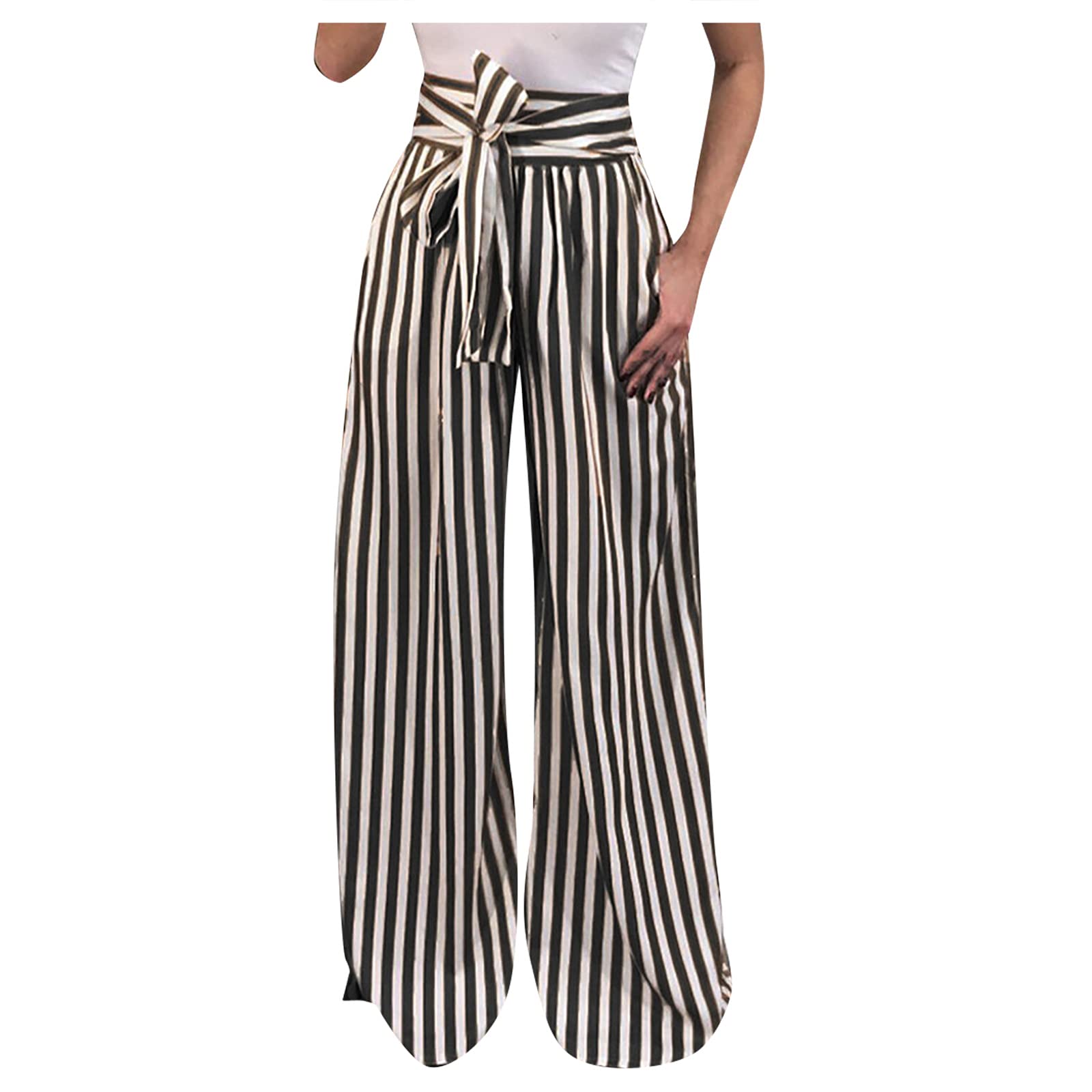 Women's High Waist Striped Pants - Slim Fit & Wide Leg Casual Sweatpants | Comfortable Loose Long Pants for Workout, Lounge & Everyday Wear