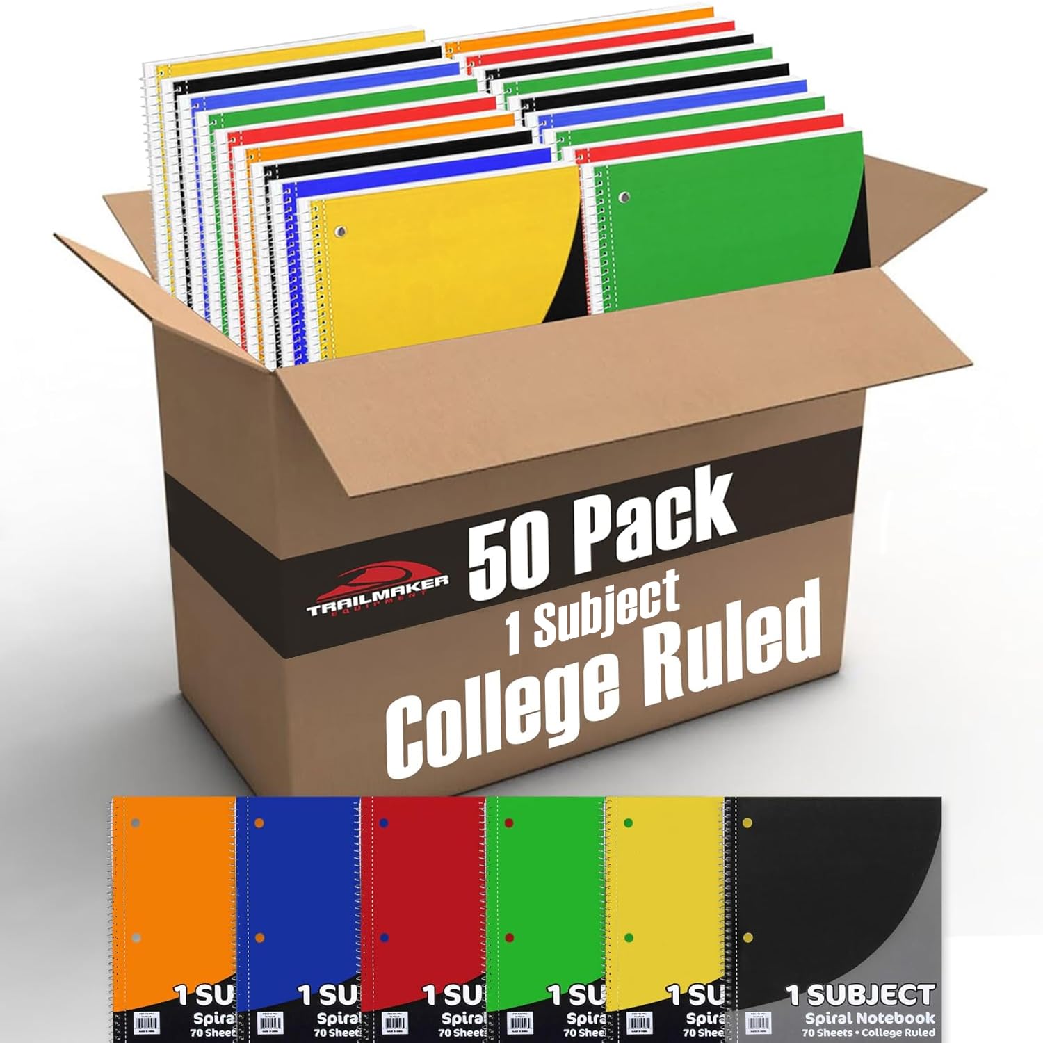 Trail Maker Bulk Notebooks 50 Pack - College Ruled One Subject Notebooks for School, Students, Work & Journaling | Perfect for Classroom Supplies, Office Notes & Study Essentials