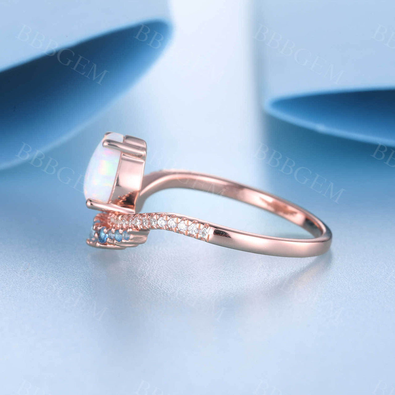 White Opal Diamond Engagement Ring - Blue Topaz October Birthstone Ring - Promise & Anniversary Gift for Her - Perfect for Proposals, Weddings & Special Occasions