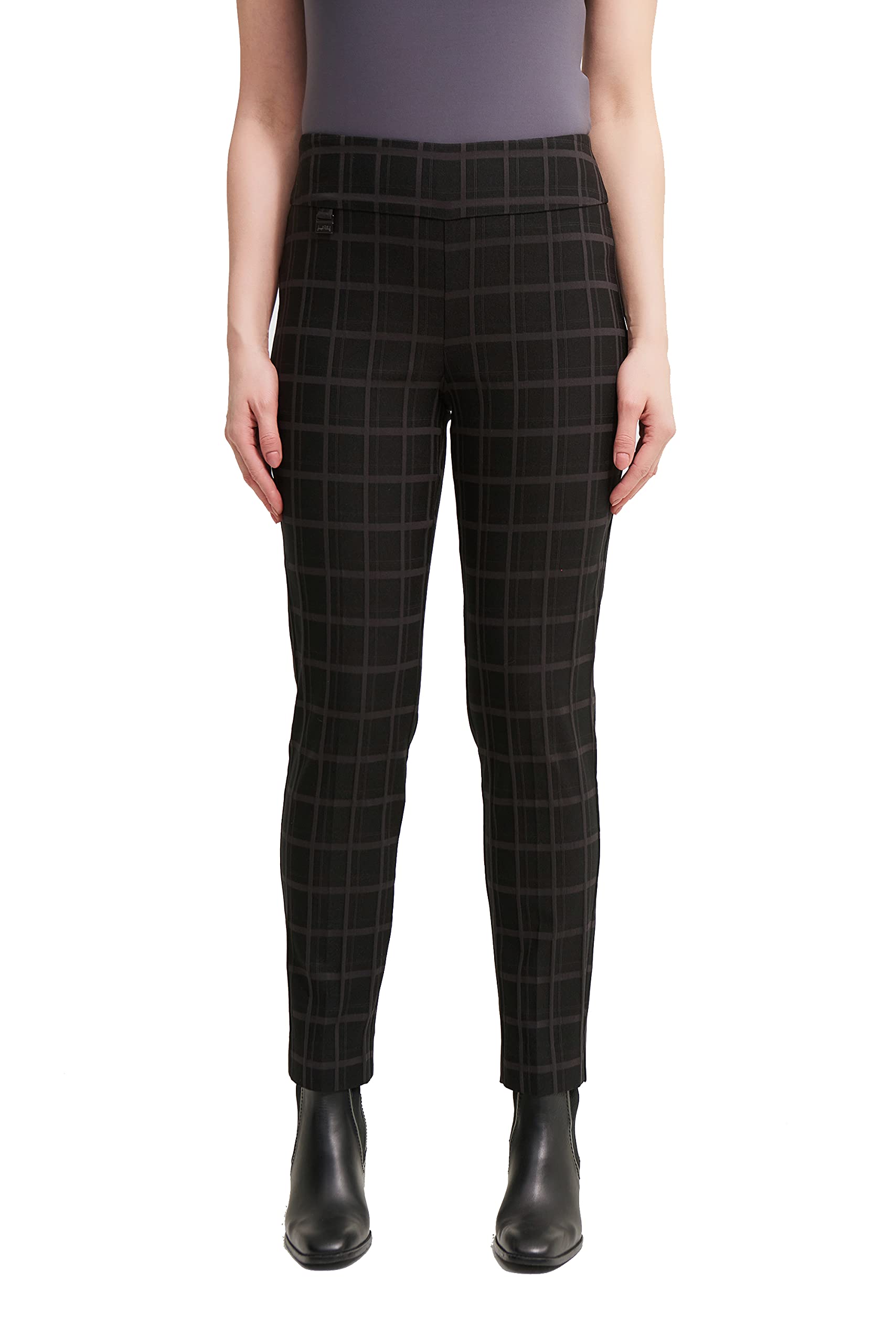 Joseph Ribkoff Slim Fit Checkered Pants for Women - Classic Plaid Trousers for Office, Business & Casual Wear | Comfortable Stretch Fabric & Tailored Fit