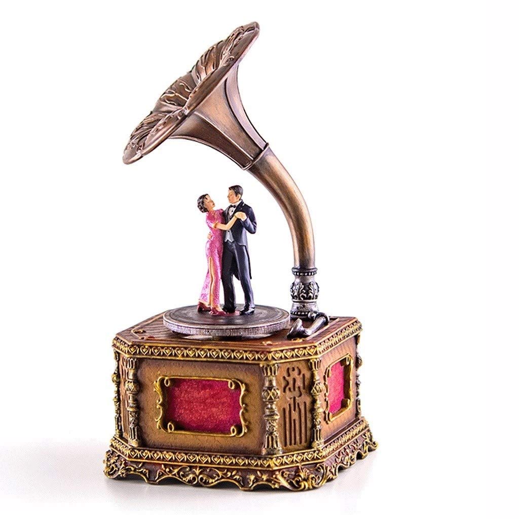 Vintage Retro Gramophone Music Box with Rotating Figurine - Handcrafted Musical Gift for Christmas, Wedding, Birthday & Home Decor | Perfect for Romantic Evenings, Party Favors & Collectors