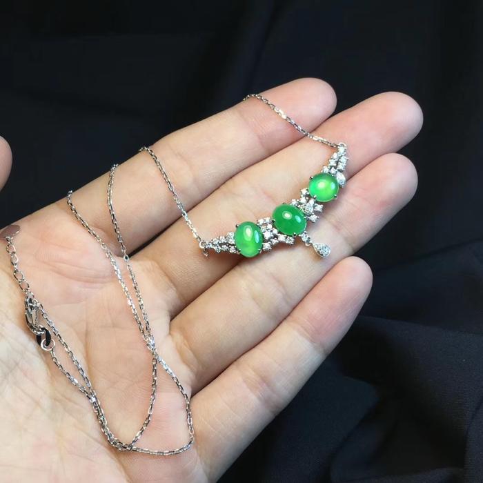 Natural Jade Necklace for Women - Elegant Jadeite Pendant with Sterling Silver Chain - Perfect for Gifts, Weddings & Special Occasions