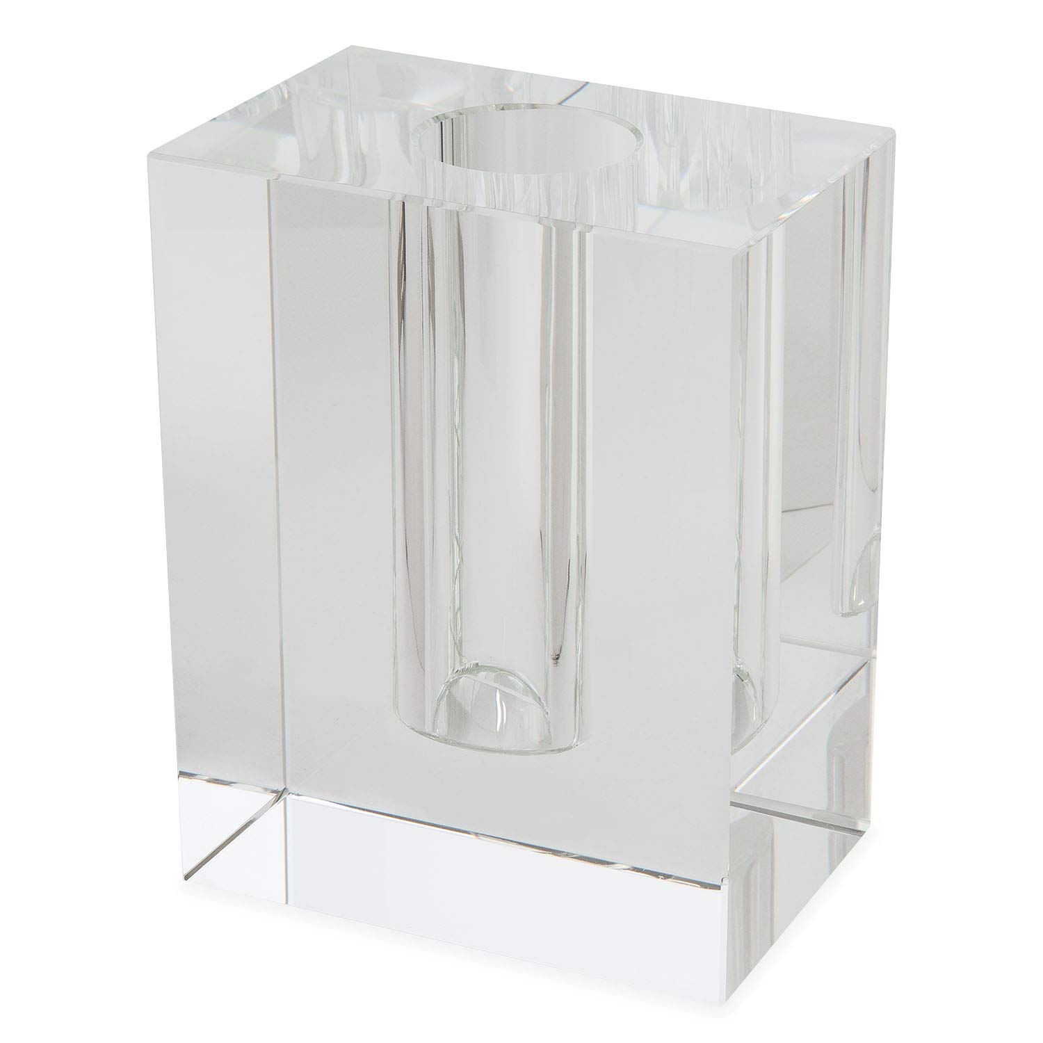 Tizo Design Elegant Clear Crystal Glass Vase - Heavy Rectangular Home Decor Centerpiece (4x5.75x7.5 inches) for Wedding, Dining Table, Living Room & Office Decorations